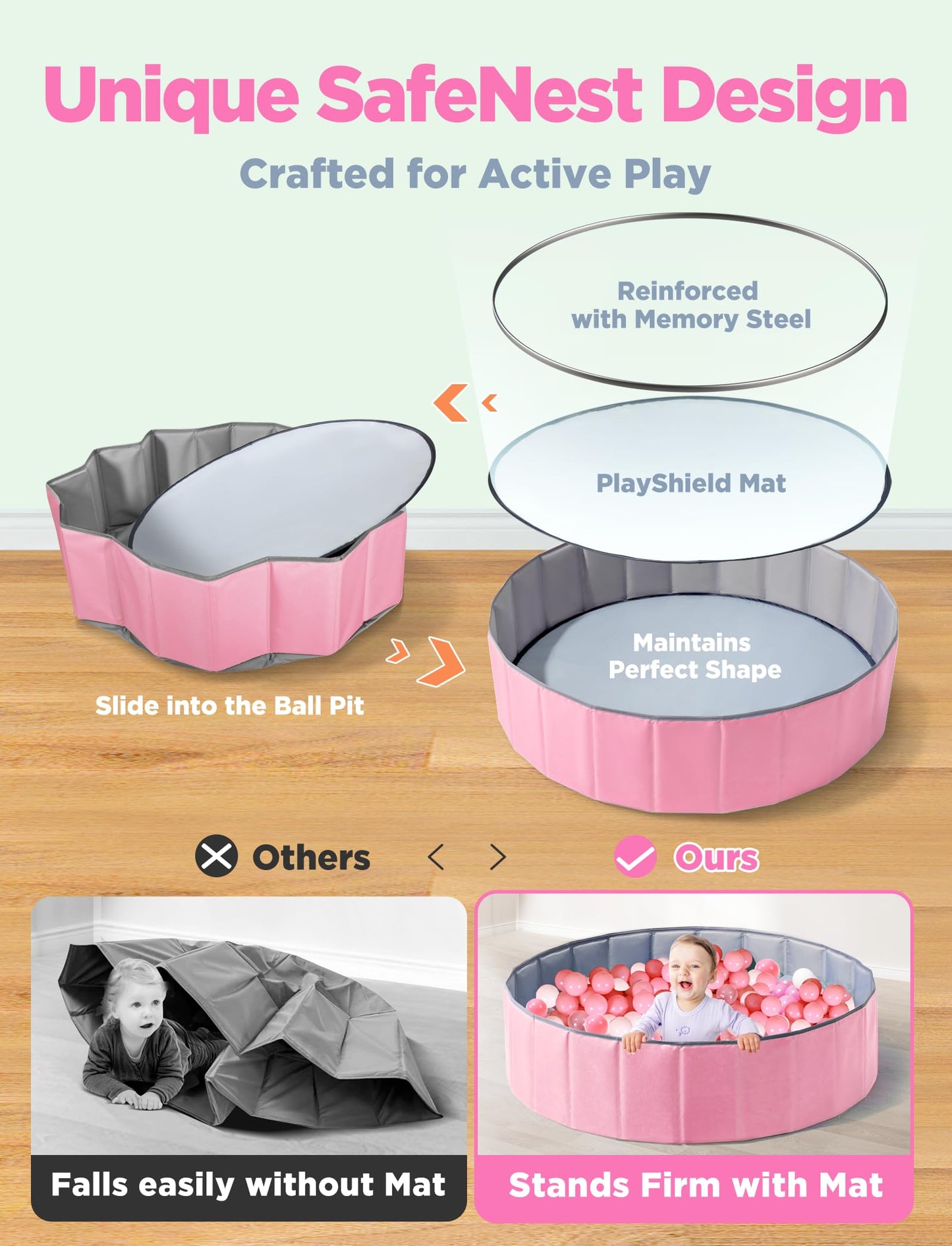 Hikiddy 44-Inch Large Ball Pit for Toddlers – Pop-Up Playmat & Foldable Pool