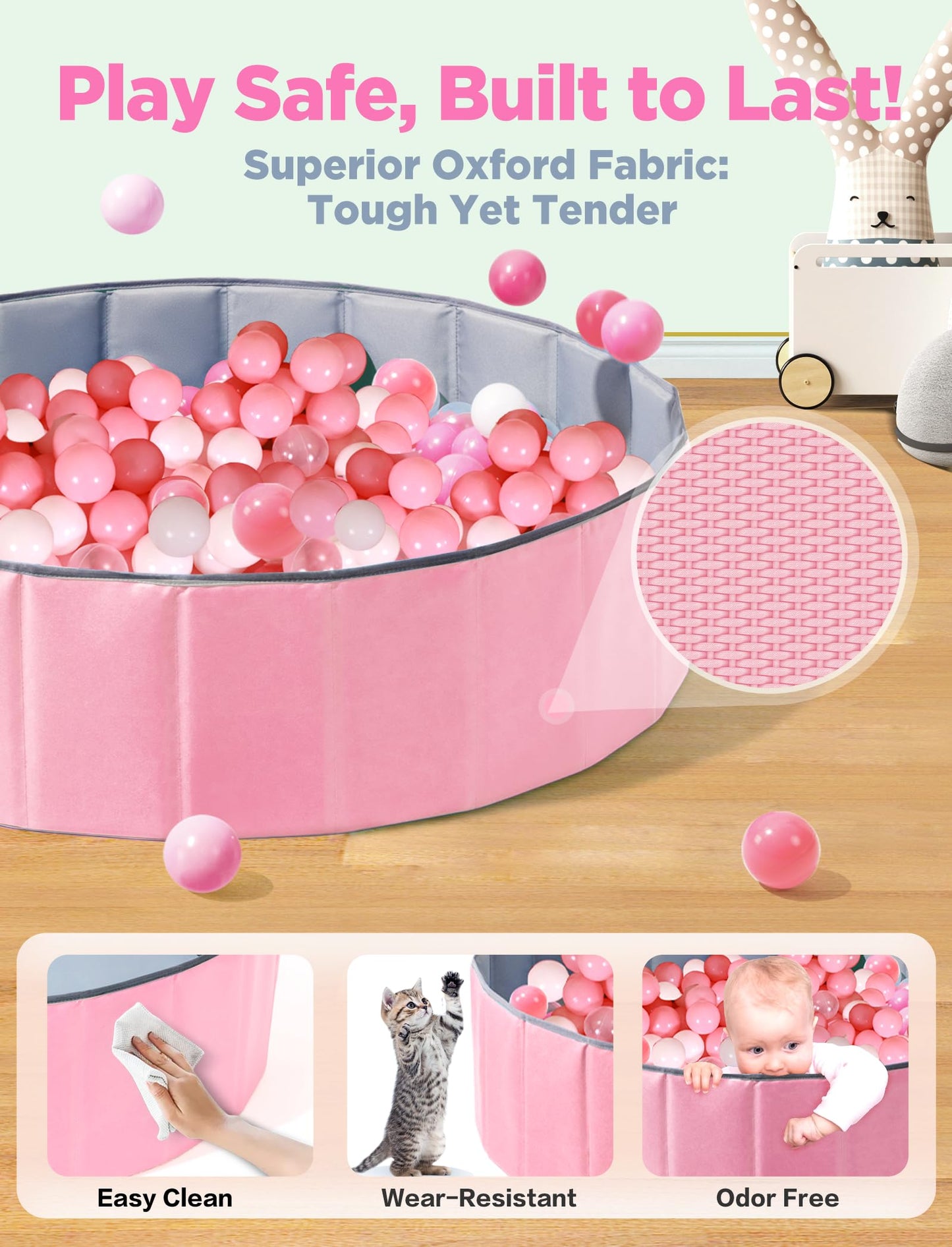 Hikiddy 44-Inch Large Ball Pit for Toddlers – Pop-Up Playmat & Foldable Pool