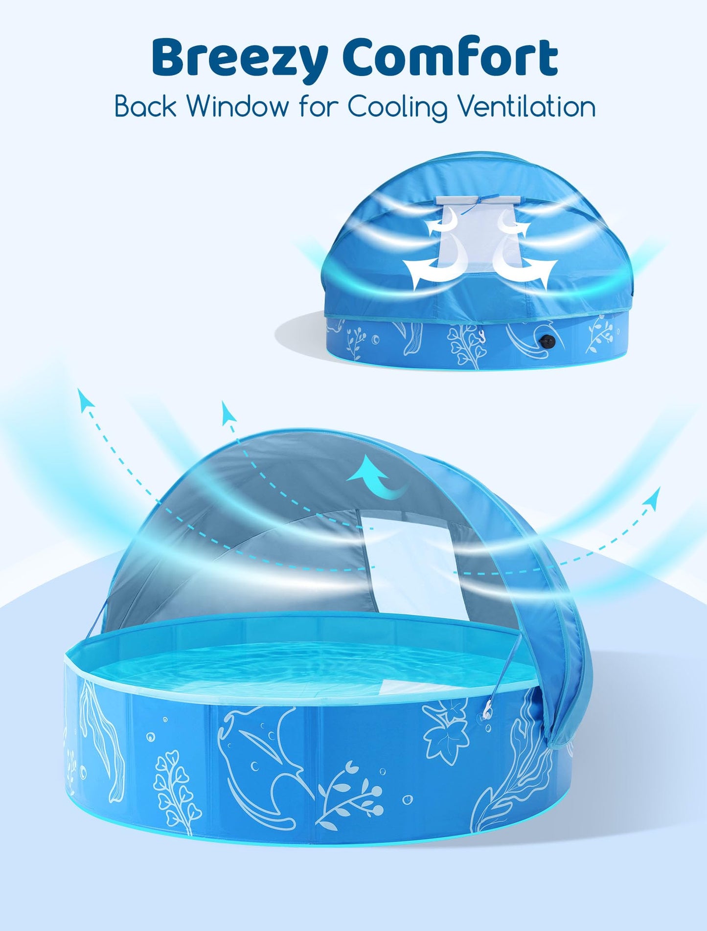 Hikiddy Foldable Kiddie Pool with Canopy — 47-Inch Portable Pool for Toddlers & Kids (Blue-Blue)