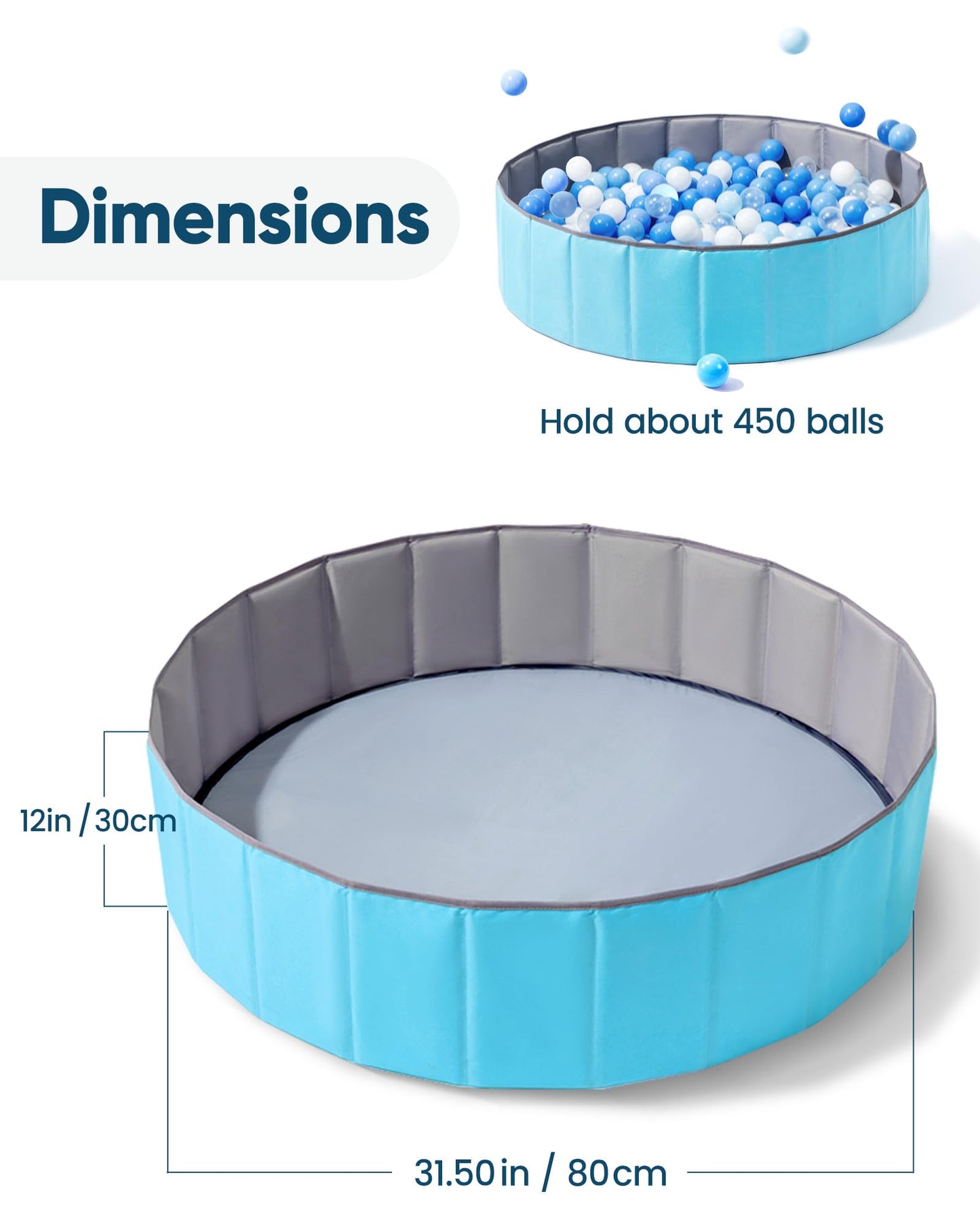 Hikiddy Foldable Ball Pit – 31.5-Inch Round Playpen for Babies, Toddlers & Pets (Light Blue)