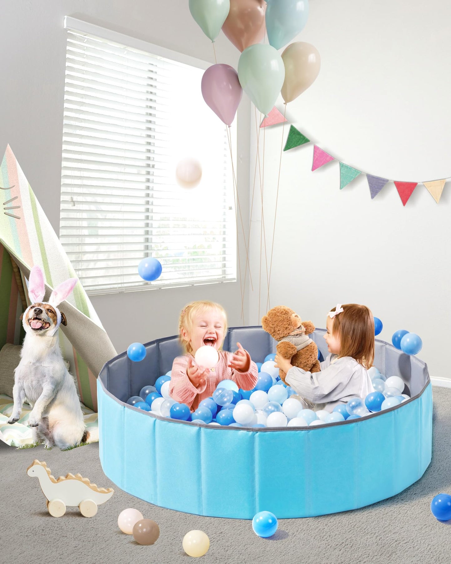 Hikiddy Foldable Ball Pit – 31.5-Inch Round Playpen for Babies, Toddlers & Pets (Light Blue)
