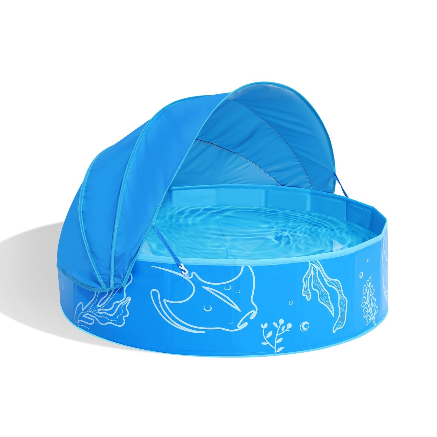 Hikiddy Foldable Kiddie Pool with Canopy — 47-Inch Portable Pool for Toddlers & Kids (Blue-Blue)