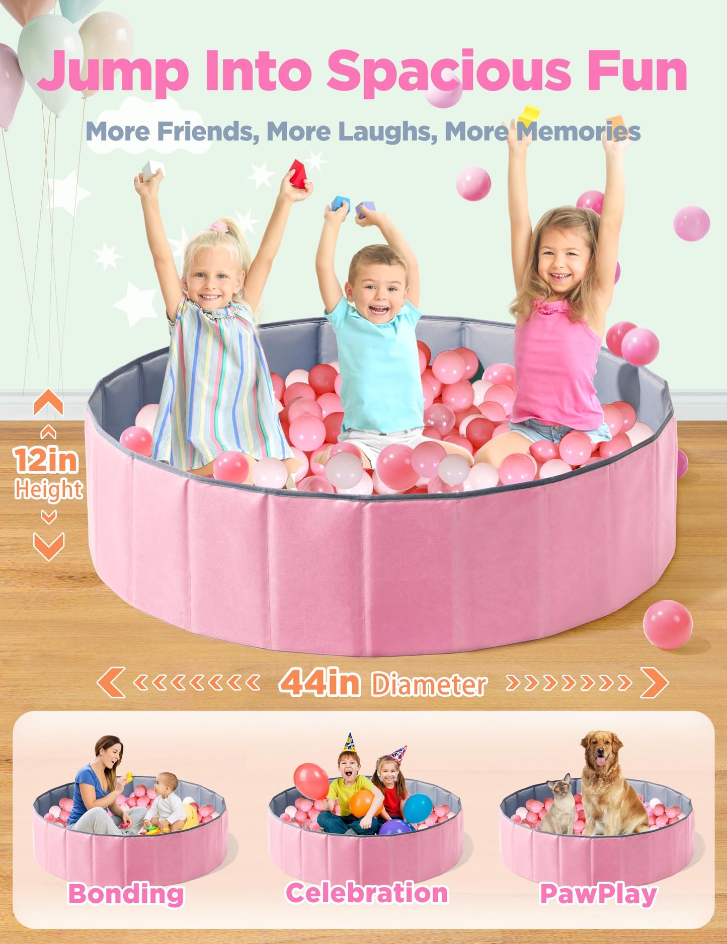 Hikiddy 44-Inch Large Ball Pit for Toddlers – Pop-Up Playmat & Foldable Pool