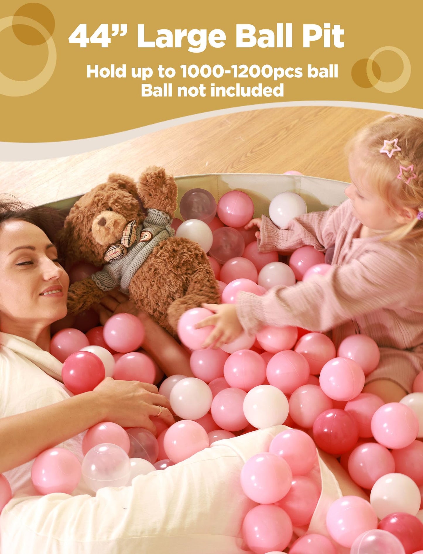 Hikiddy Large Ball Pit for Toddlers - 44-inch Diameter, Pop-Up Playmat, Foldable Ball Pool
