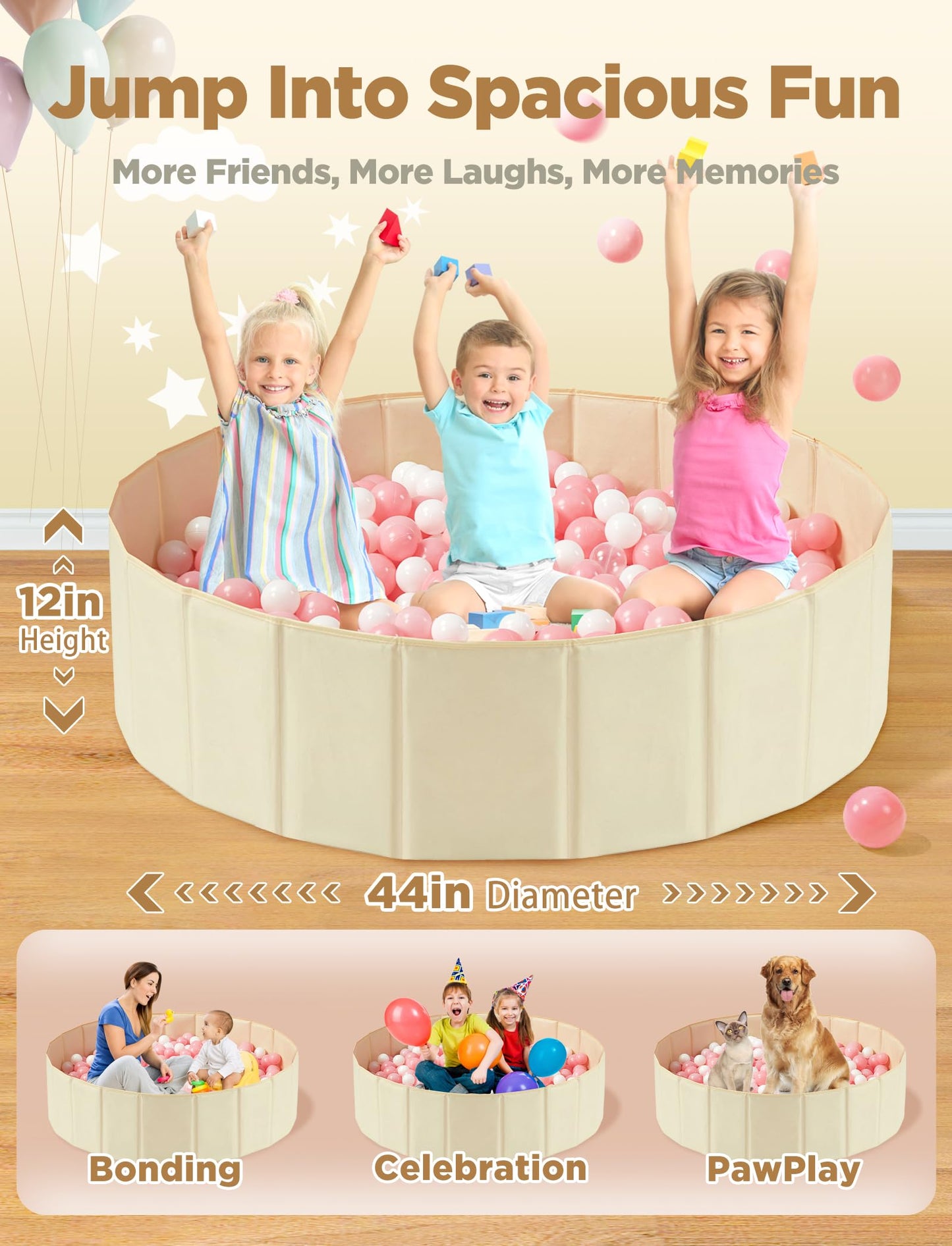 Hikiddy Large Ball Pit for Toddlers - 44-inch Diameter, Pop-Up Playmat, Foldable Ball Pool