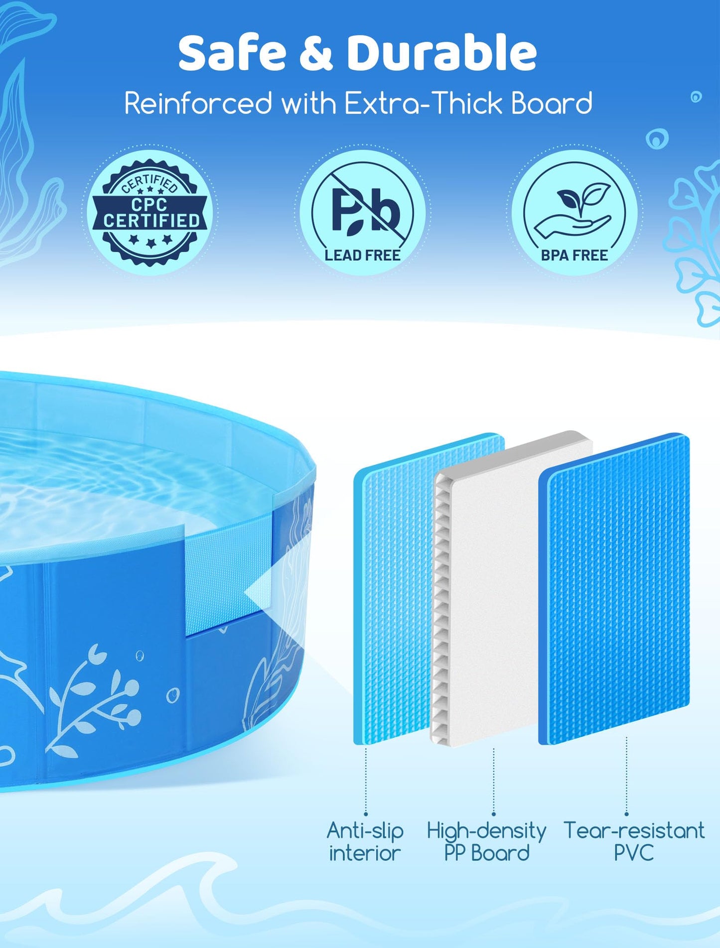 Hikiddy Foldable Kiddie Pool with Canopy — 47-Inch Portable Pool for Toddlers & Kids (Blue-Blue)