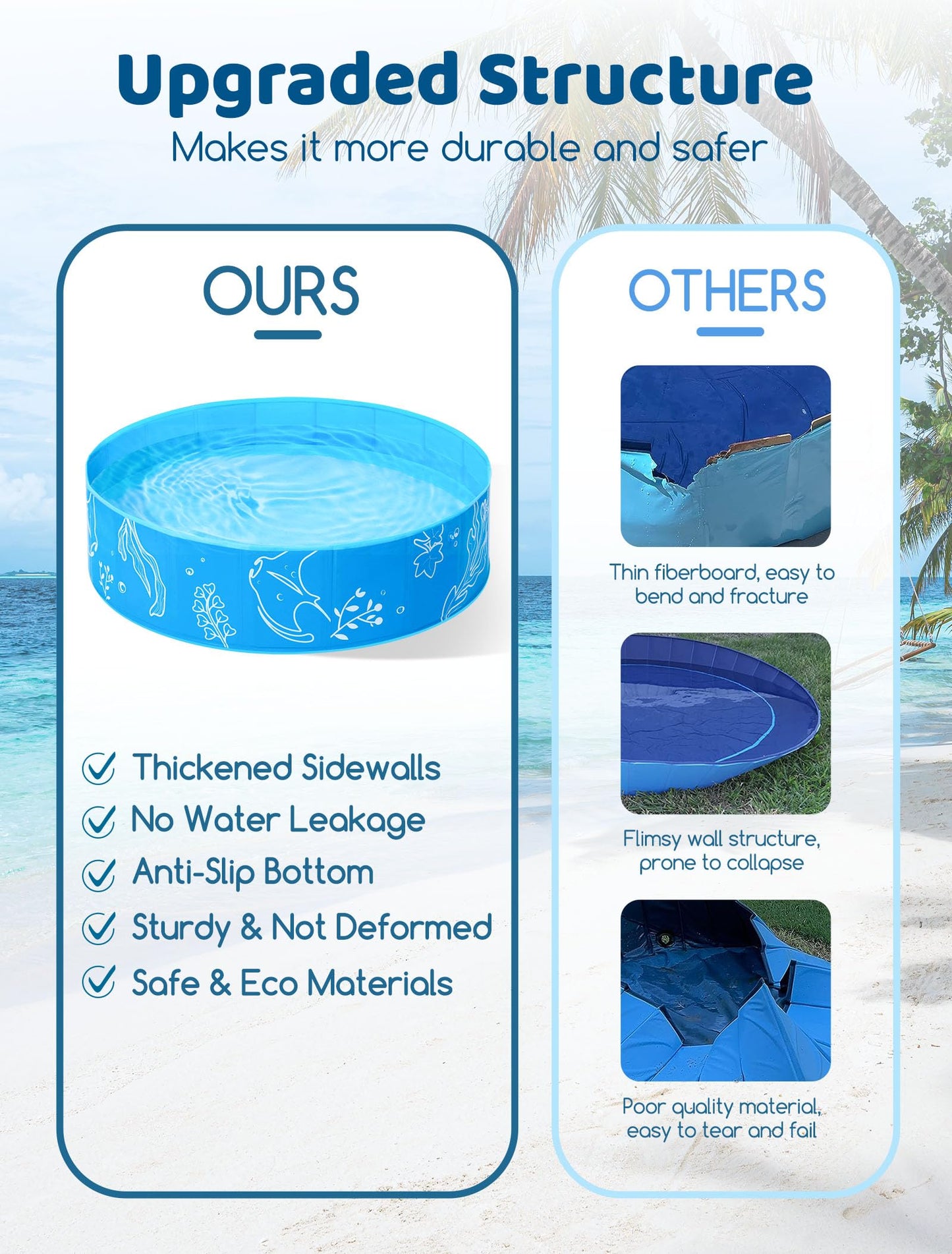 Hikiddy Foldable Kiddie Pool with Canopy — 47-Inch Portable Pool for Toddlers & Kids (Blue-Blue)