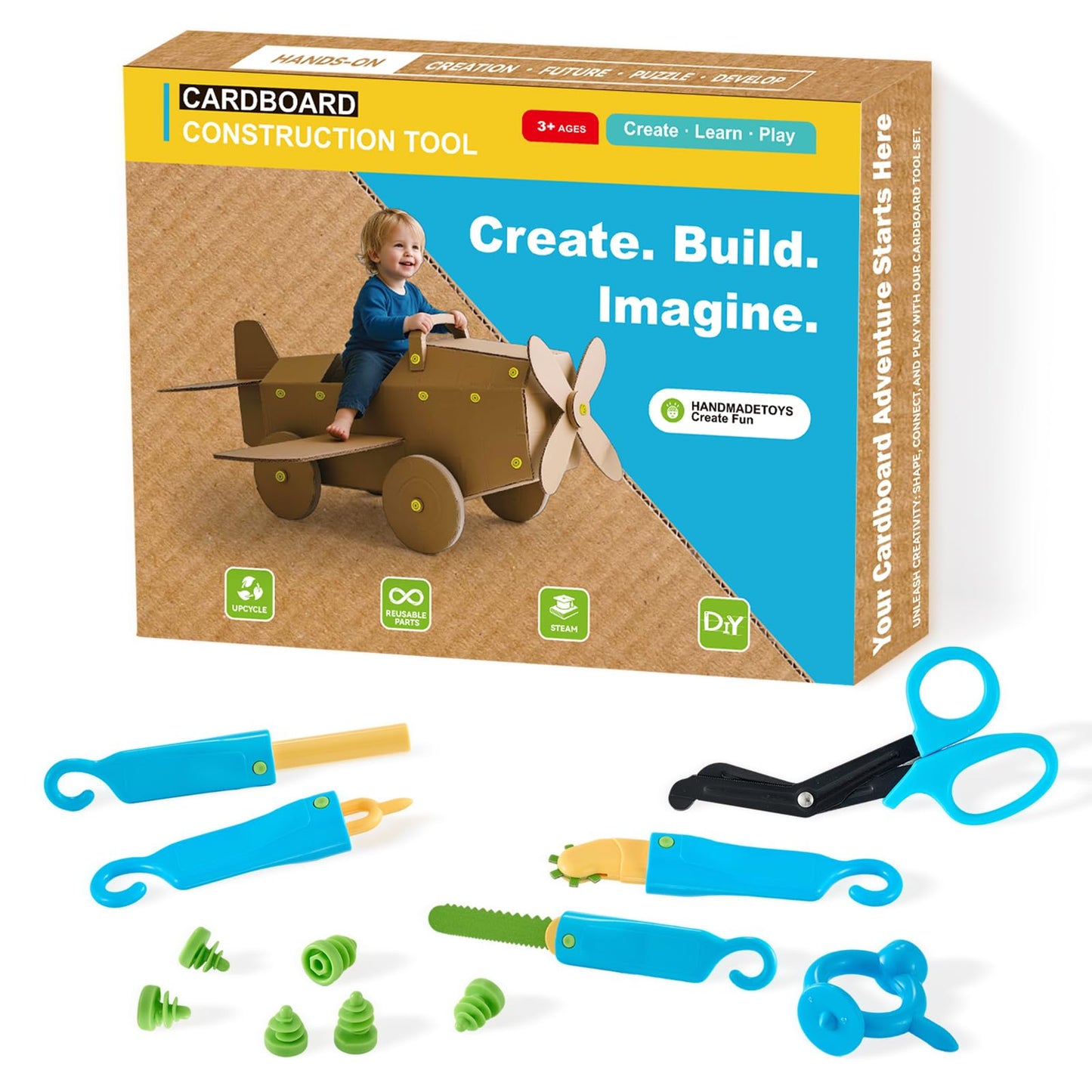 HIKISS 168-Piece Cardboard Tools Kit for Kids – Safe, Creative STEM Toy for Ages 5+