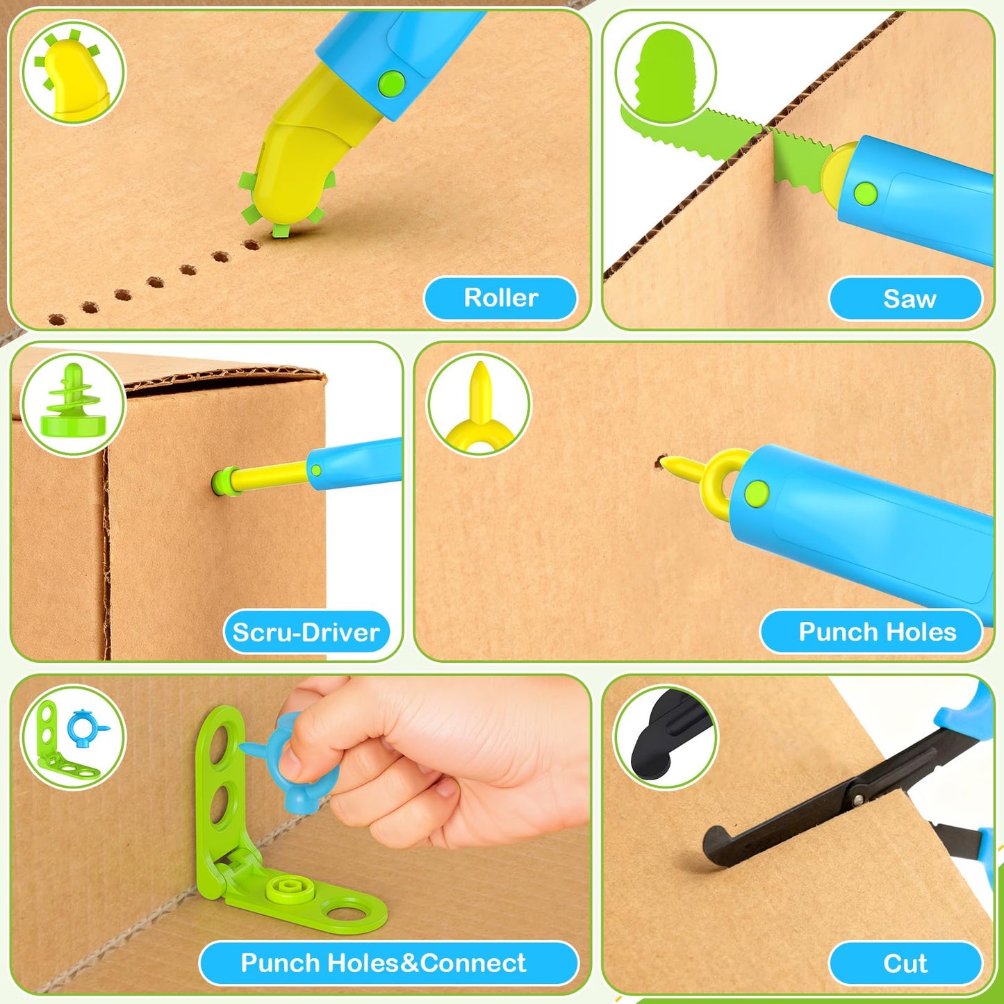 HIKISS 168-Piece Cardboard Tools Kit for Kids – Safe, Creative STEM Toy for Ages 5+