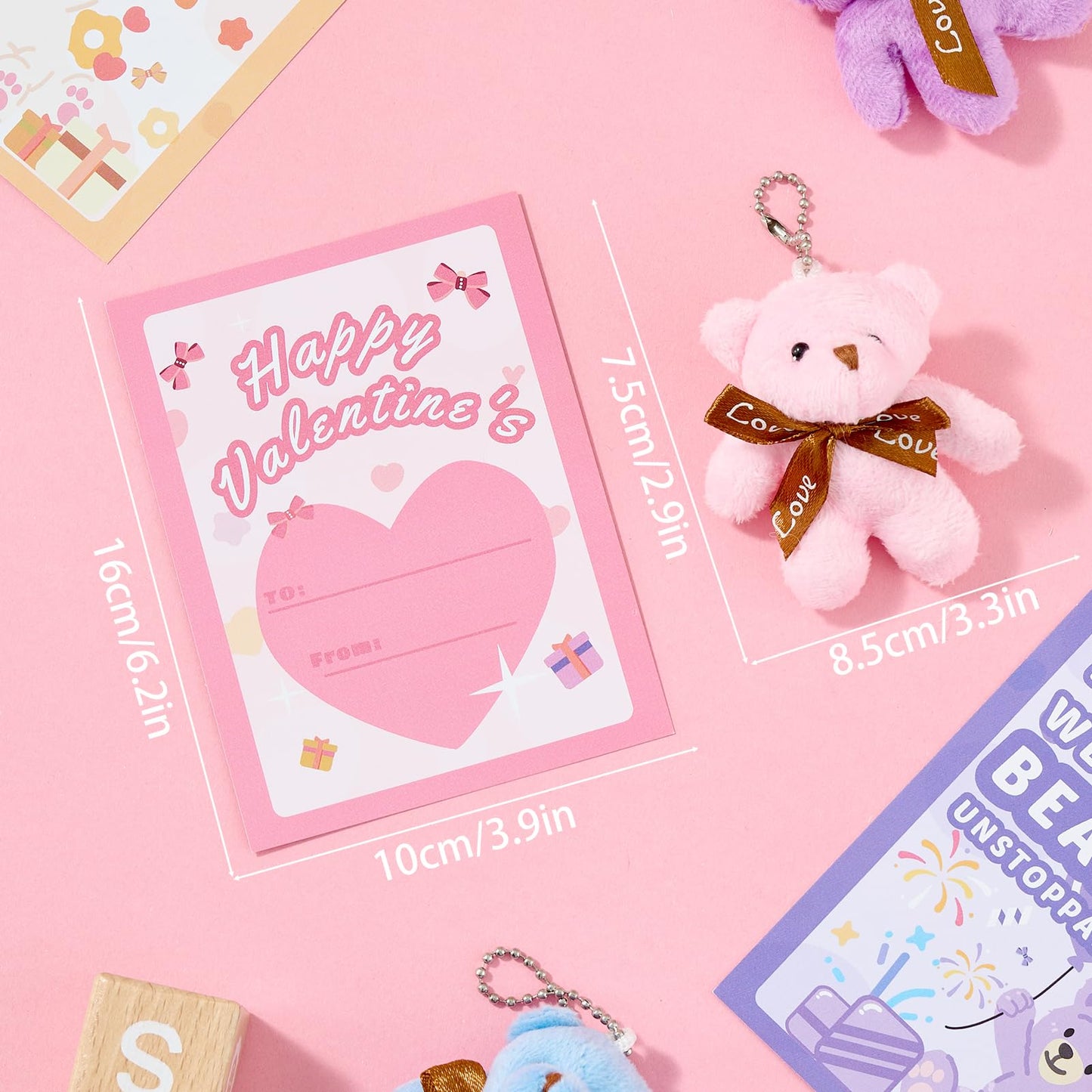 HIKISS 28-Pack Valentine Cards with Mini Plush Bears – Classroom Gifts & Party Favors