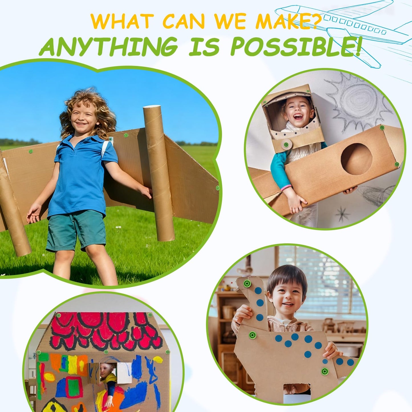 HIKISS 168-Piece Cardboard Tools Kit for Kids – Safe, Creative STEM Toy for Ages 5+