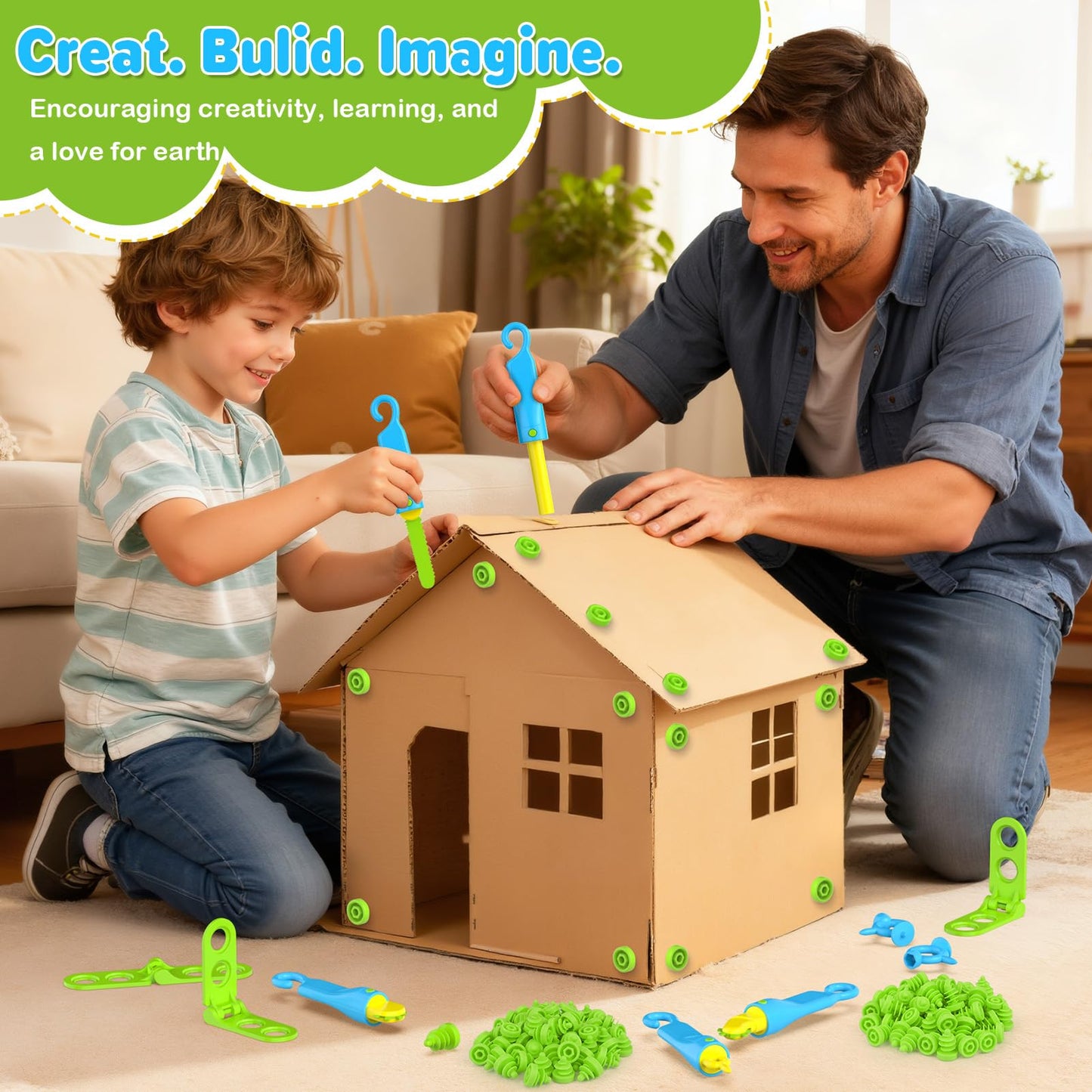 HIKISS 168-Piece Cardboard Tools Kit for Kids – Safe, Creative STEM Toy for Ages 5+