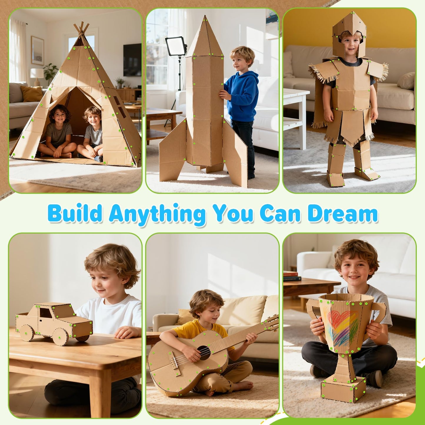 HIKISS 168-Piece Cardboard Tools Kit for Kids – Safe, Creative STEM Toy for Ages 5+