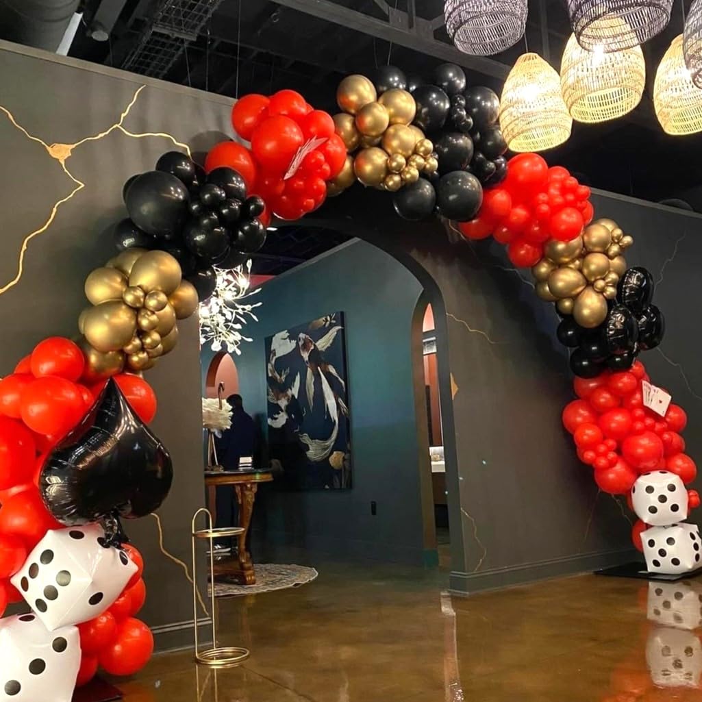 HILAVO 60-Piece Red, Black & Gold Balloons – 12" Casino Theme Party Decorations