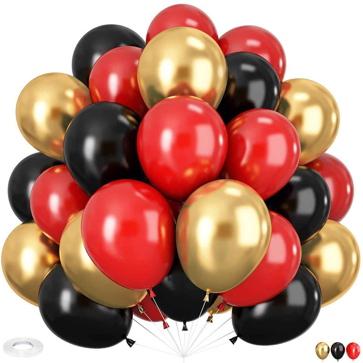 HILAVO 60-Piece Red, Black & Gold Balloons – 12" Casino Theme Party Decorations