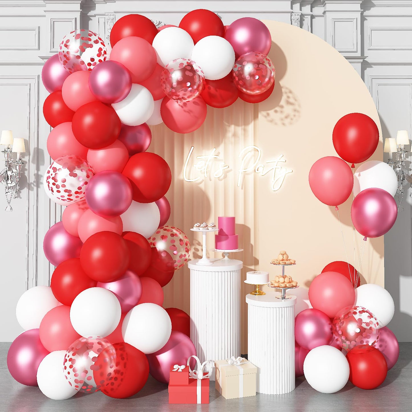 Hilavo Red Balloons Set – 35pcs, 12-inch, Metallic & Confetti for Weddings & Parties