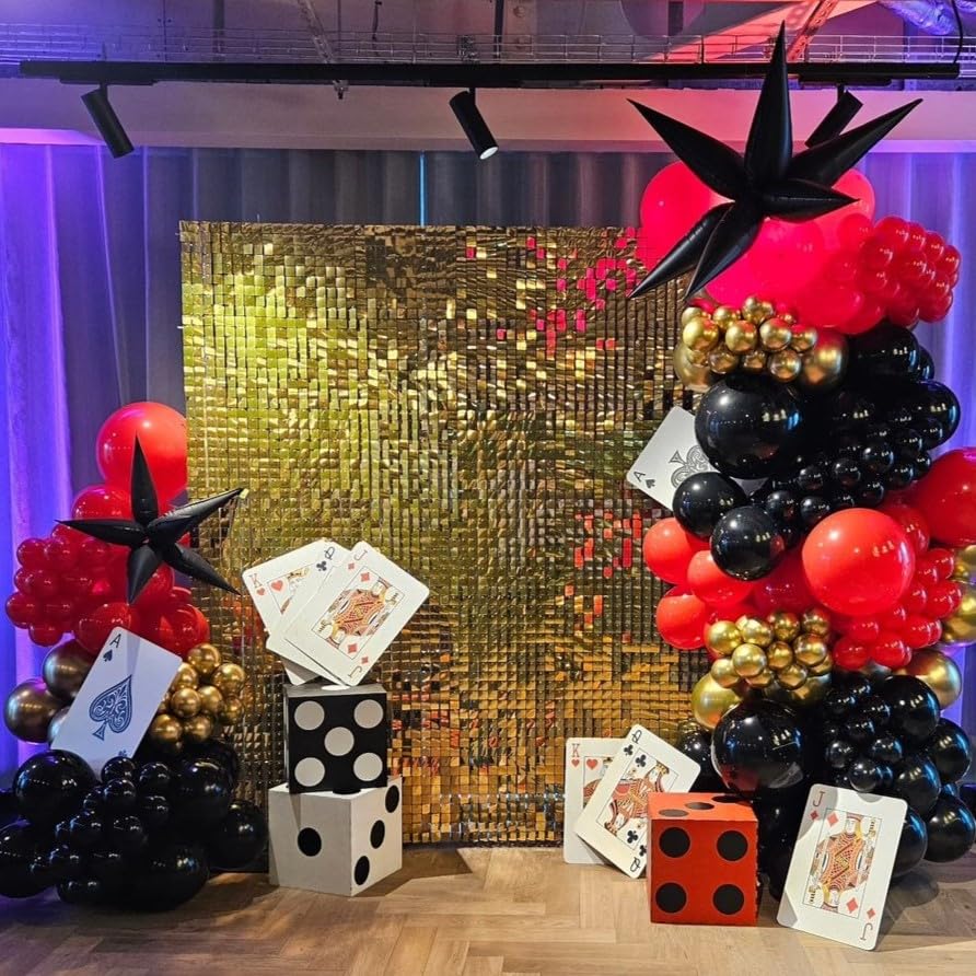 HILAVO 60-Piece Red, Black & Gold Balloons – 12" Casino Theme Party Decorations