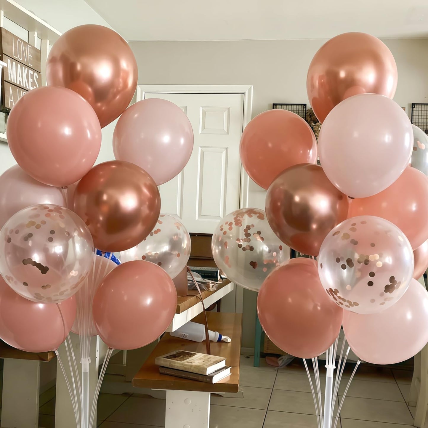 HILAVO Dusty Pink Balloon Set – 60Pcs 12 Inch Latex Balloons with Rose Gold Confetti