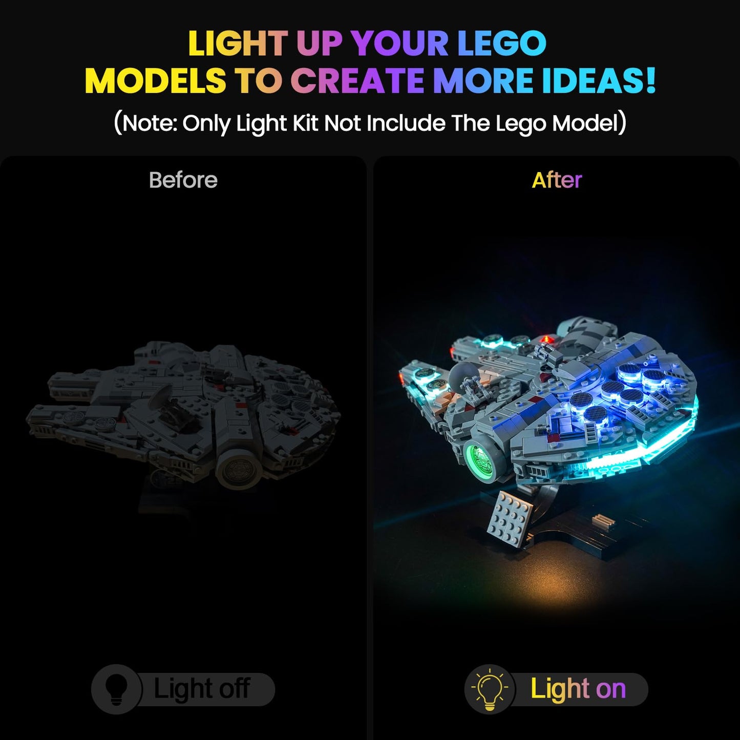 Hilighting Upgraded LED Light Kit for LEGO 75375 Millennium Falcon – Easy Install, USB or Battery Power