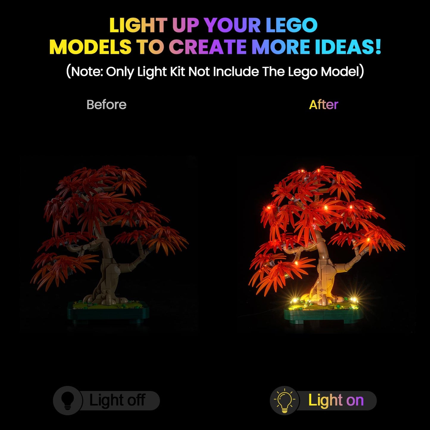 Hilighting Upgraded LED Light Kit for Lego Japanese Red Maple Bonsai Tree – USB Powered, 3M Adhesive, Easy Install
