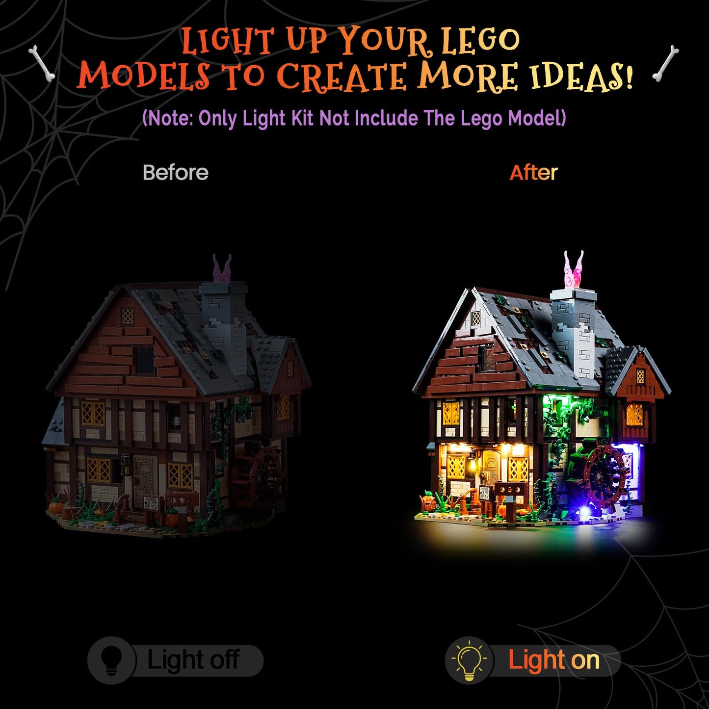Hilighting Upgraded Light Kit for Lego 21341 Hocus Pocus Cottage – USB Powered LED