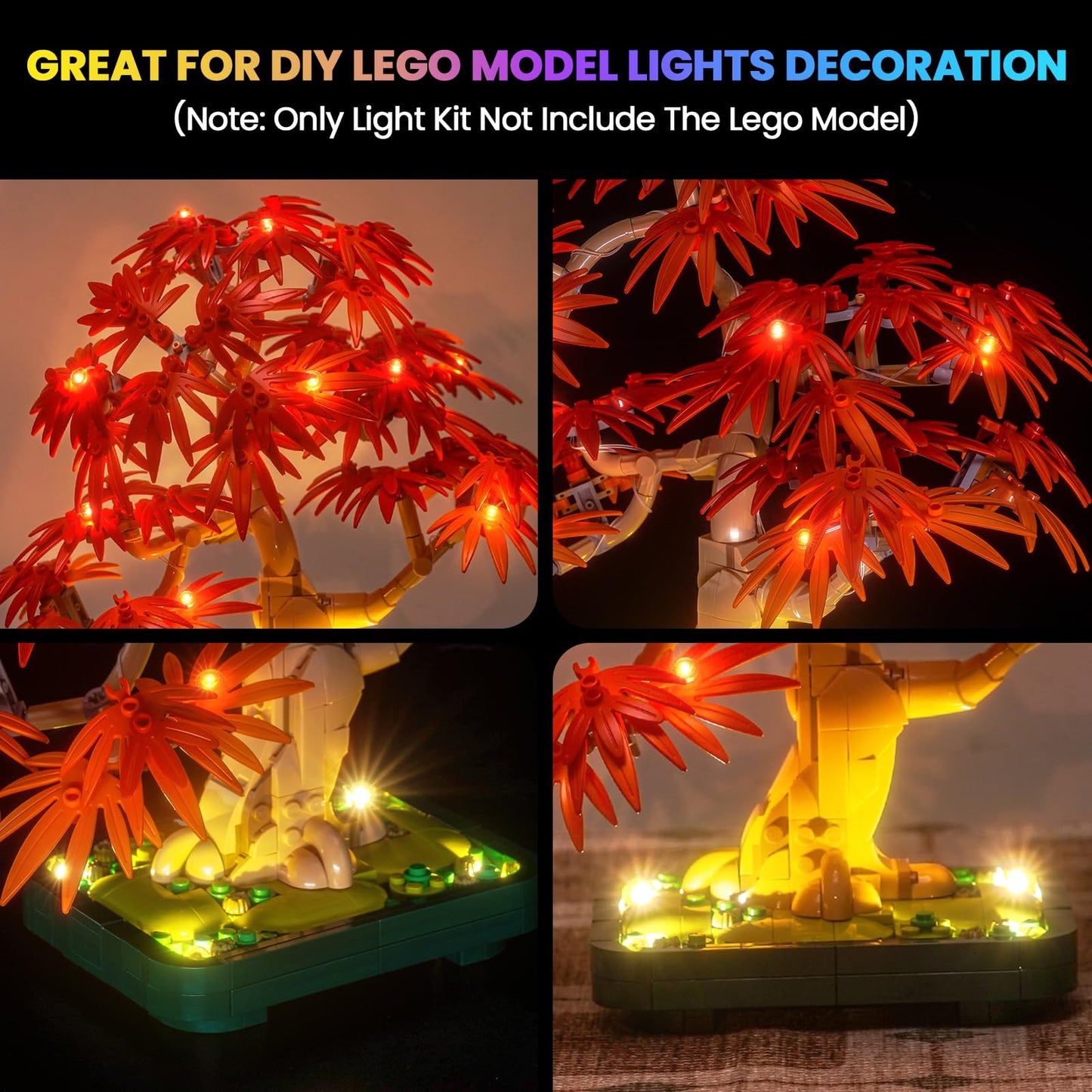 Hilighting Upgraded LED Light Kit for Lego Japanese Red Maple Bonsai Tree – USB Powered, 3M Adhesive, Easy Install