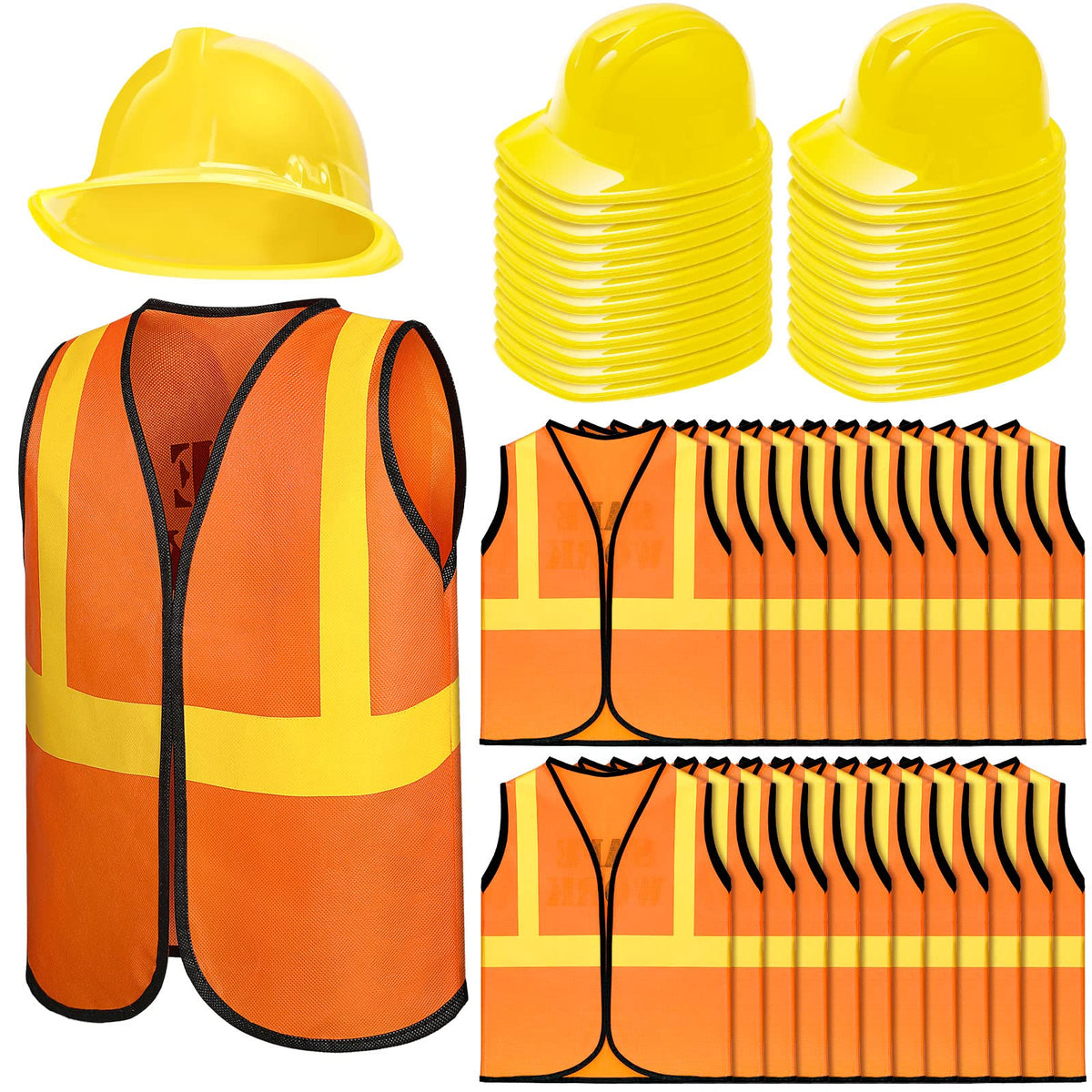 Hillban 48 Pcs Kids Construction Costume Set – Hats & Vests for Party & Role Play