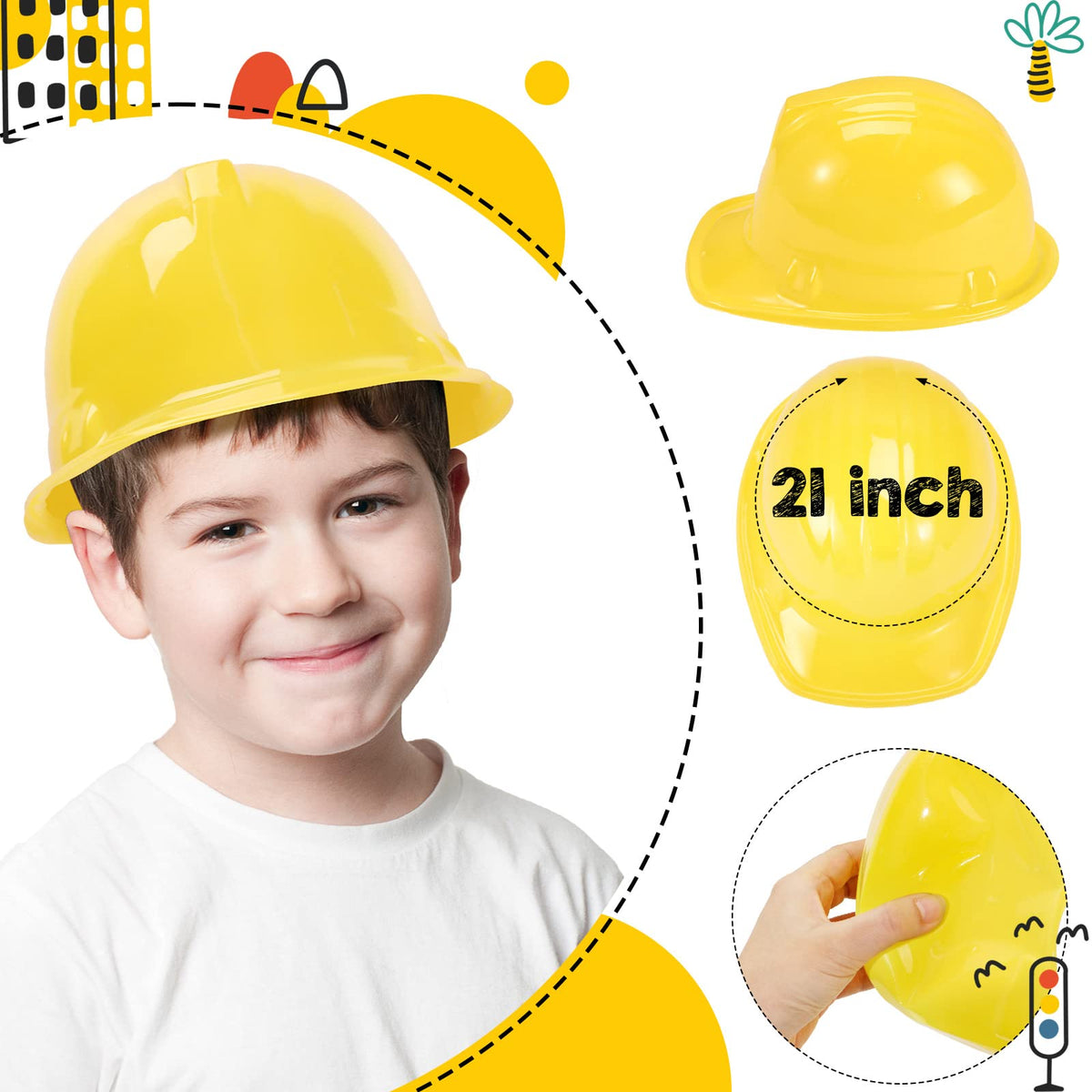 Hillban 48 Pcs Kids Construction Costume Set – Hats & Vests for Party & Role Play