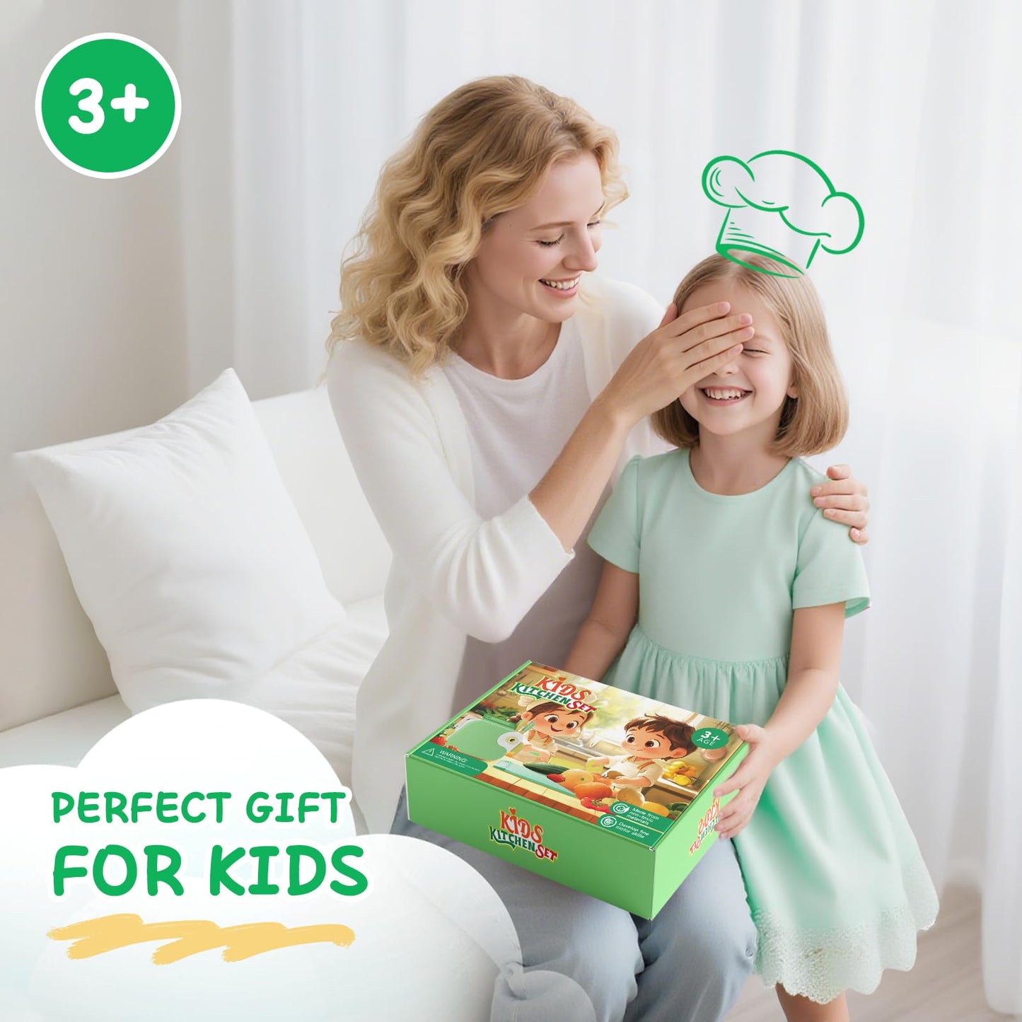 Hilsoeet Kids Kitchen Knife Set with Storage Box – Safe Montessori Toy for Ages 3-8 (Green)