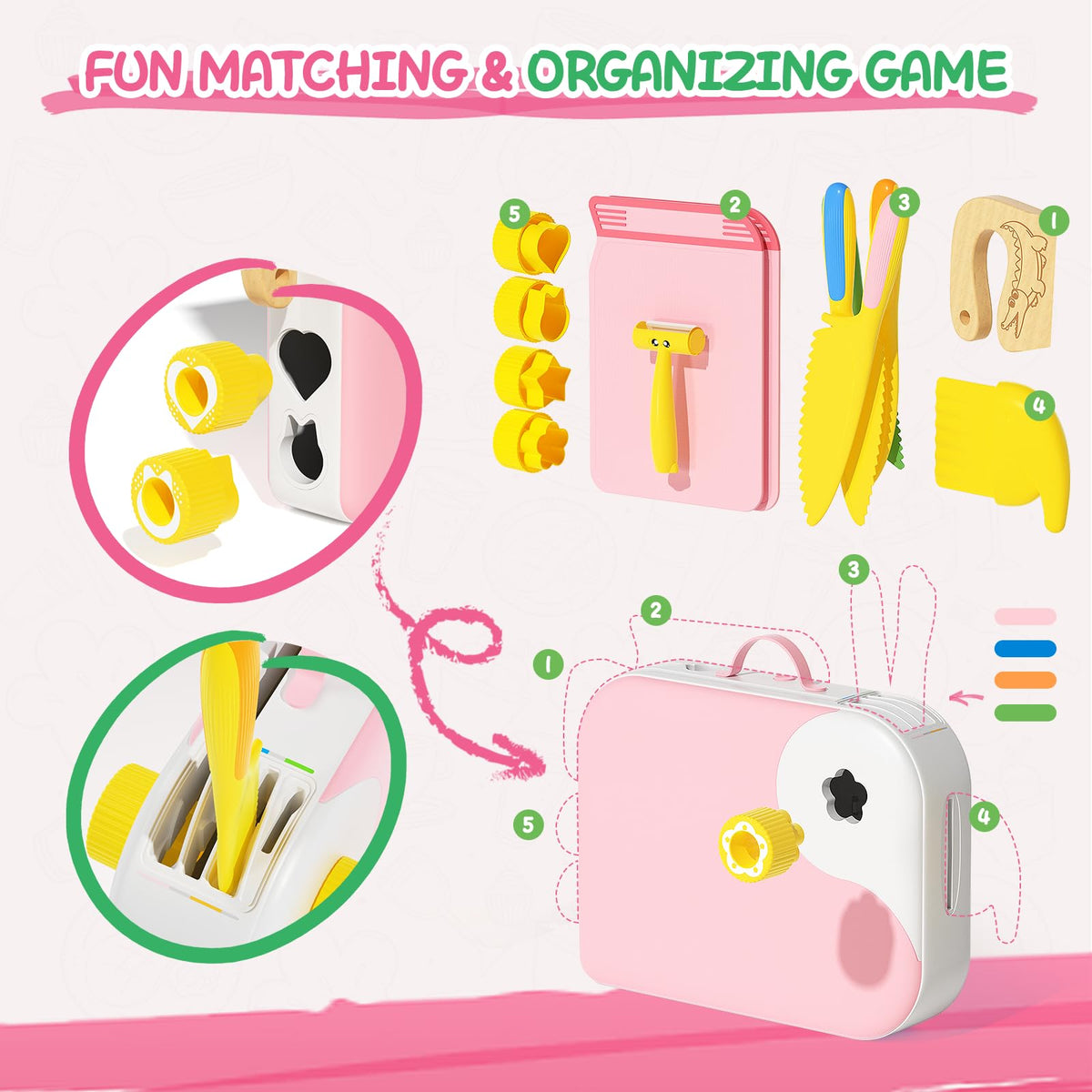 Hilsoeet Kids Kitchen Knife Set – Pink Storage Box | Safe Montessori Toy for Ages 3–8