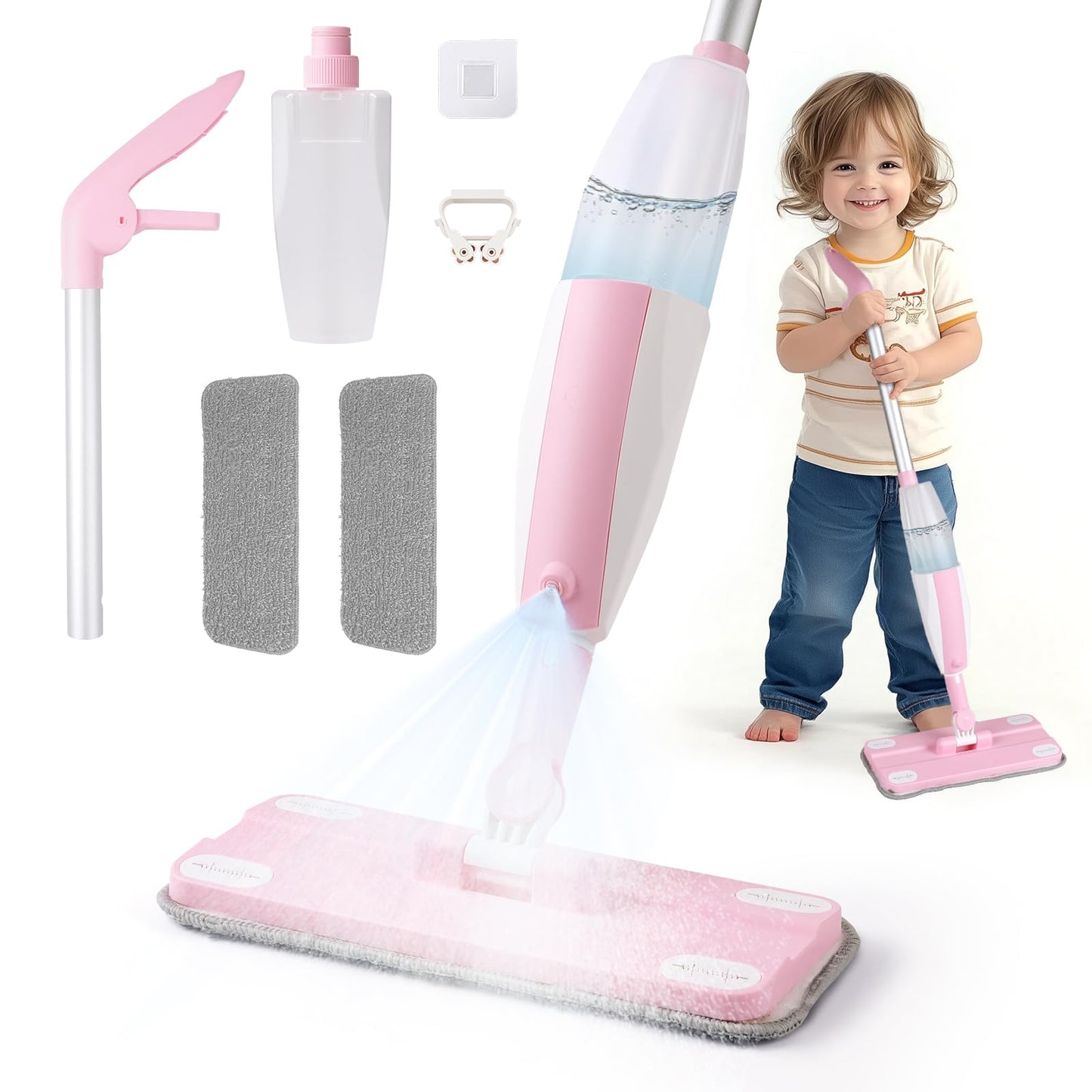 Hilsoeet Kids Spray Mop Pink — Real Water-Spraying Toy for Toddlers