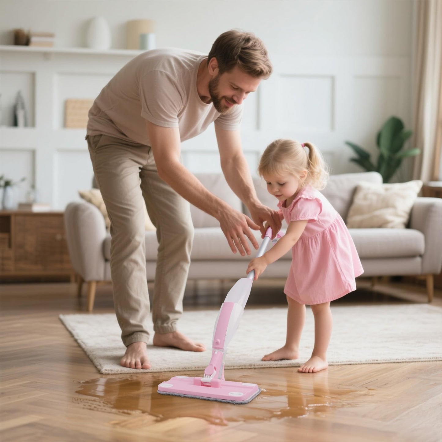 Hilsoeet Kids Spray Mop Pink — Real Water-Spraying Toy for Toddlers