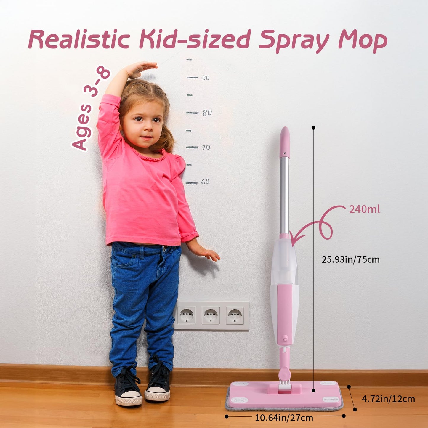 Hilsoeet Kids Spray Mop Pink — Real Water-Spraying Toy for Toddlers