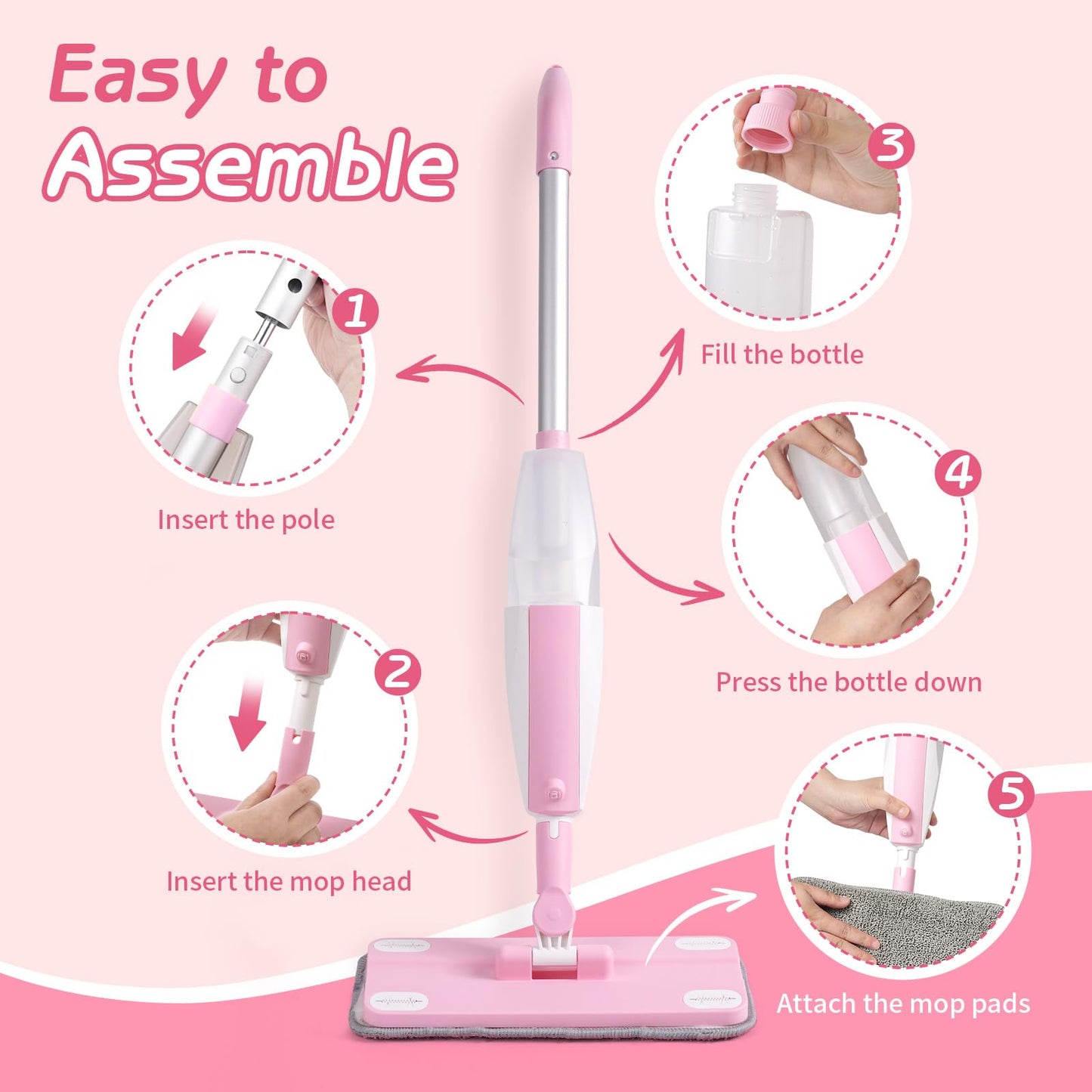 Hilsoeet Kids Spray Mop Pink — Real Water-Spraying Toy for Toddlers