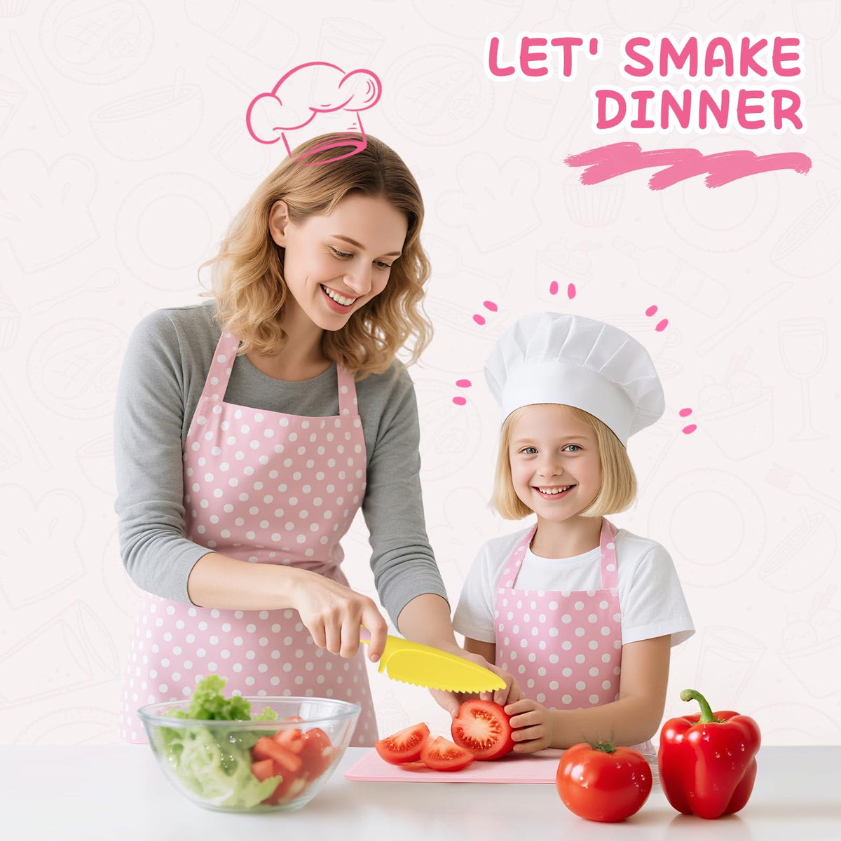 Hilsoeet Kids Kitchen Knife Set – Pink Storage Box | Safe Montessori Toy for Ages 3–8