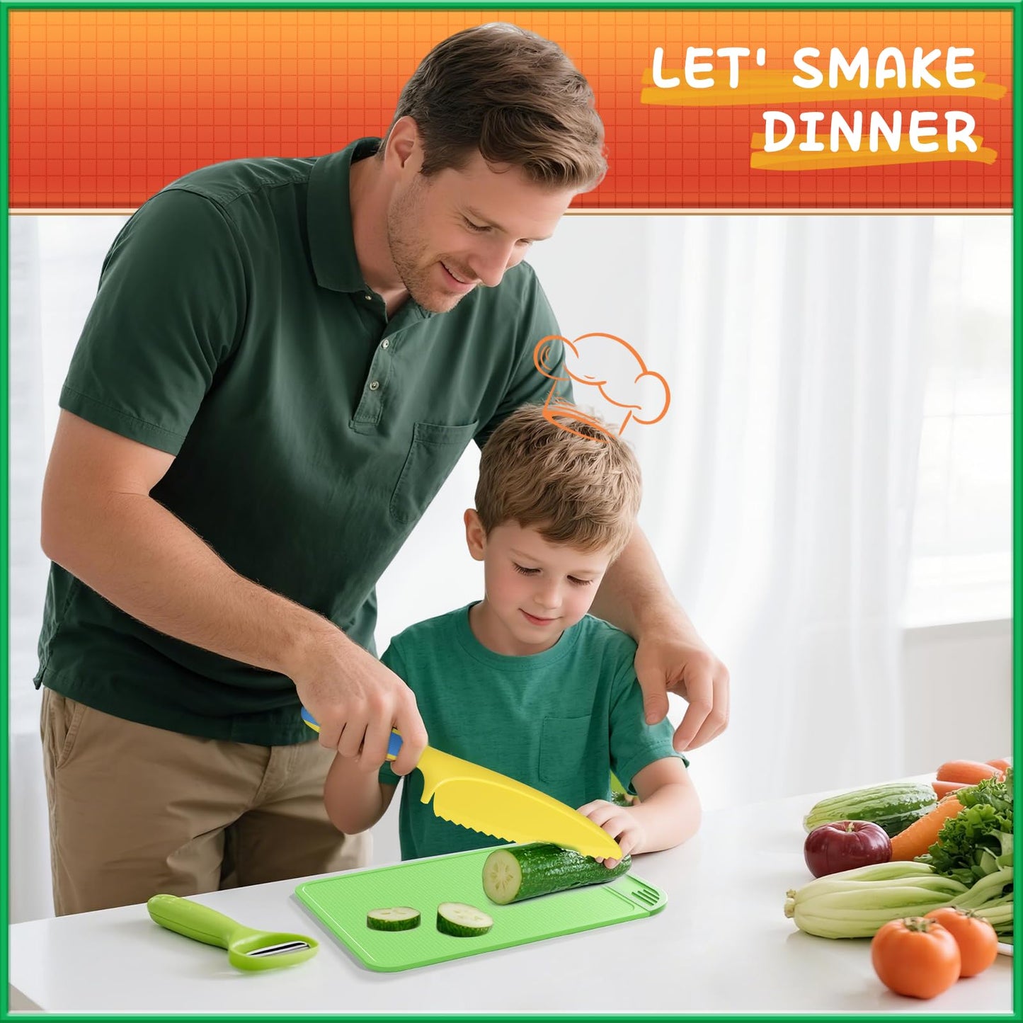 Hilsoeet Kids Kitchen Knife Set with Storage Box – Safe Montessori Toy for Ages 3-8 (Green)