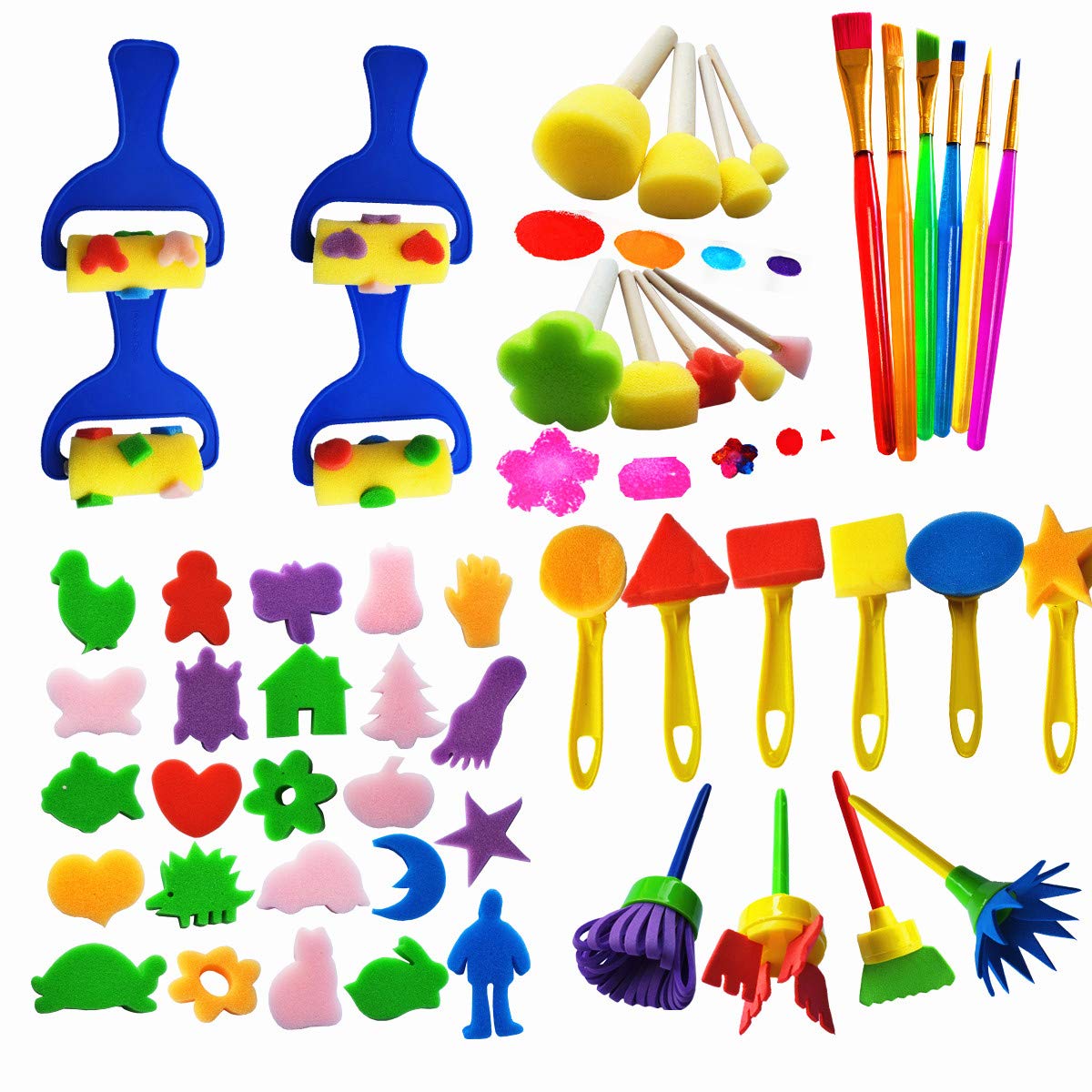 Himeeu 53 Pcs Paint Sponge Brush Set for Kids – Colorful DIY Art Kit