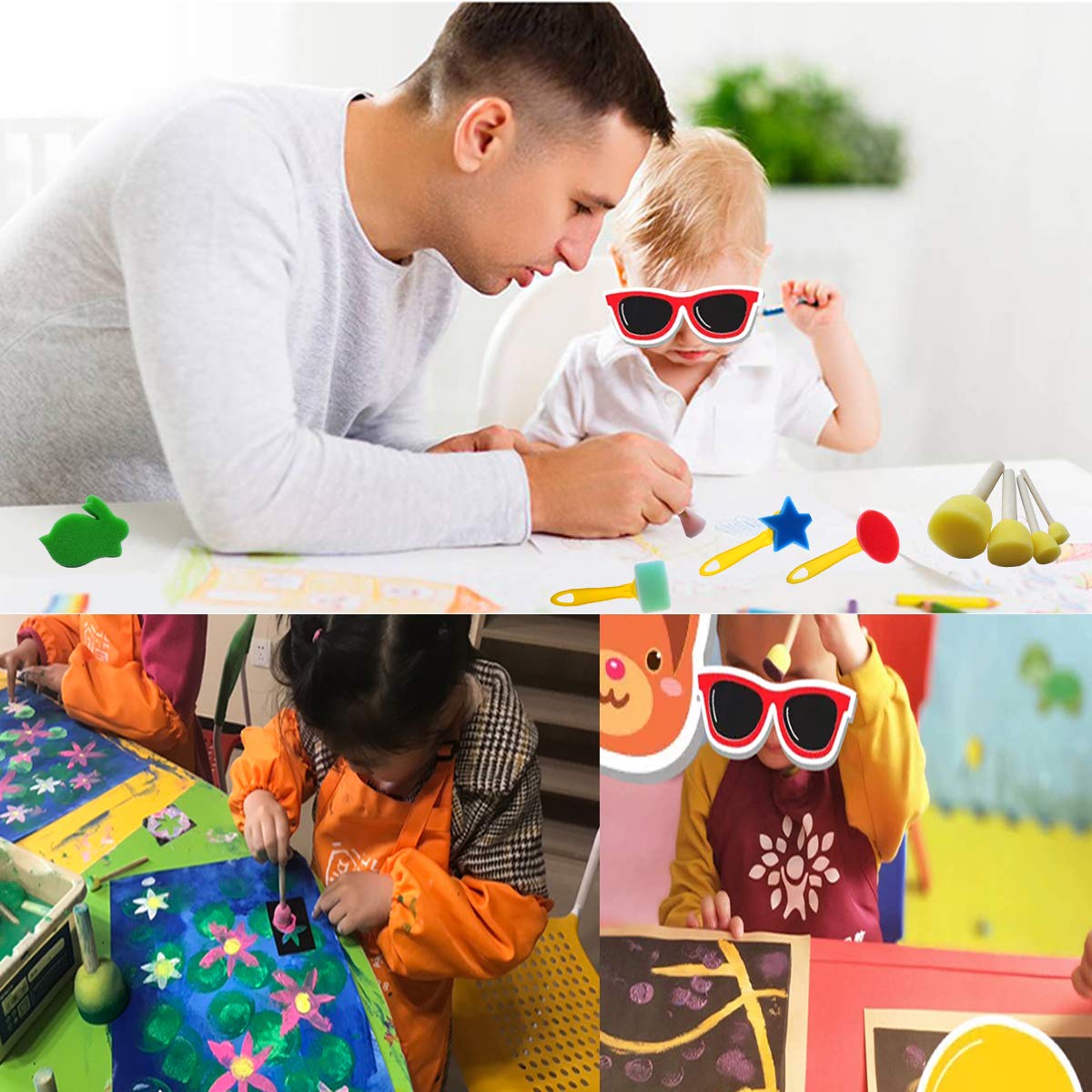 Himeeu 53 Pcs Paint Sponge Brush Set for Kids – Colorful DIY Art Kit