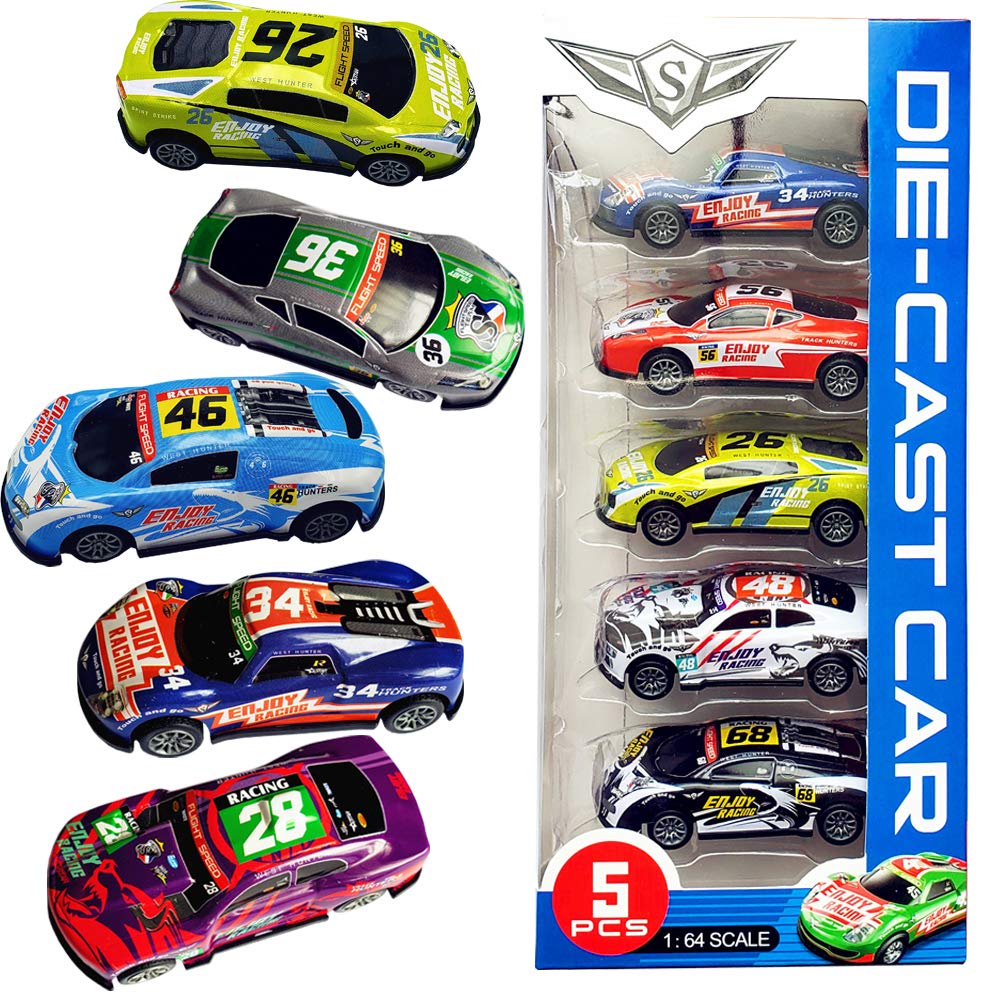 Himeeu Pull Back Racing Cars – Die-Cast 3-Inch Metal Cars Set of 5 (Friction-Powered)