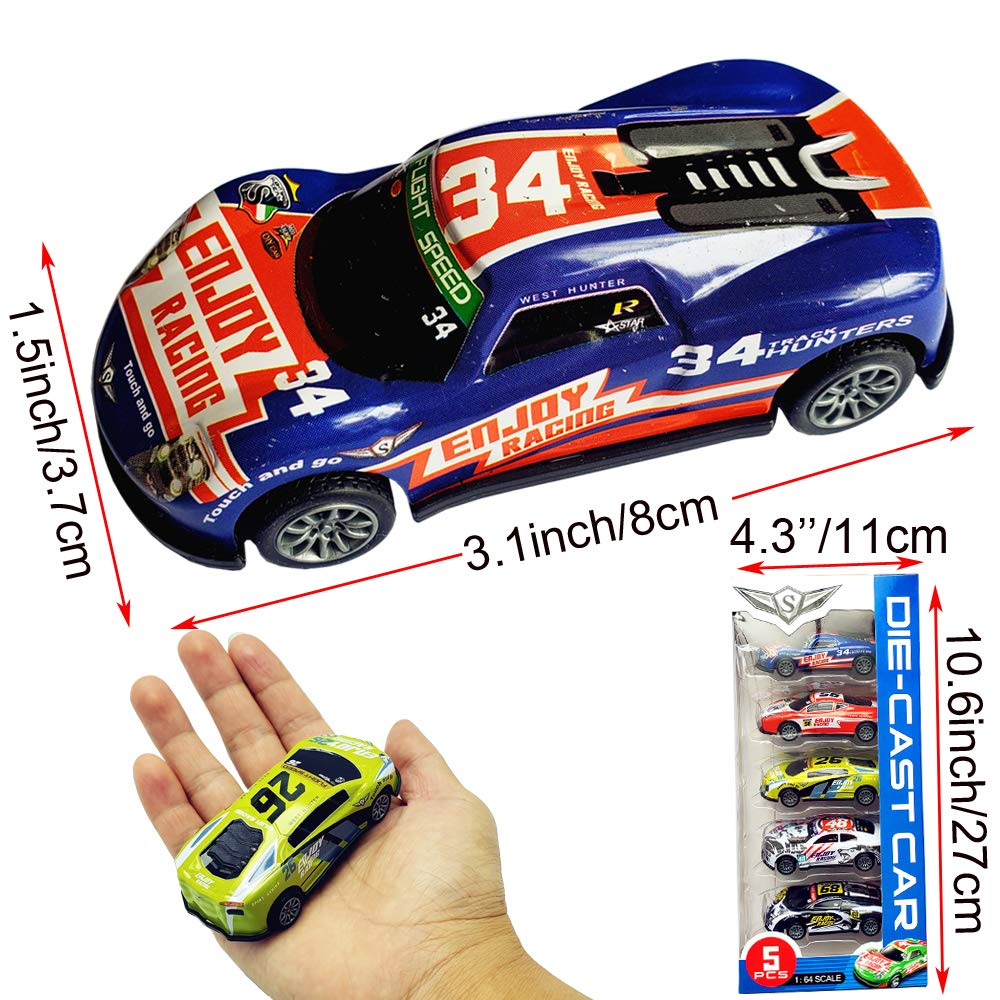 Himeeu Pull Back Racing Cars – Die-Cast 3-Inch Metal Cars Set of 5 (Friction-Powered)