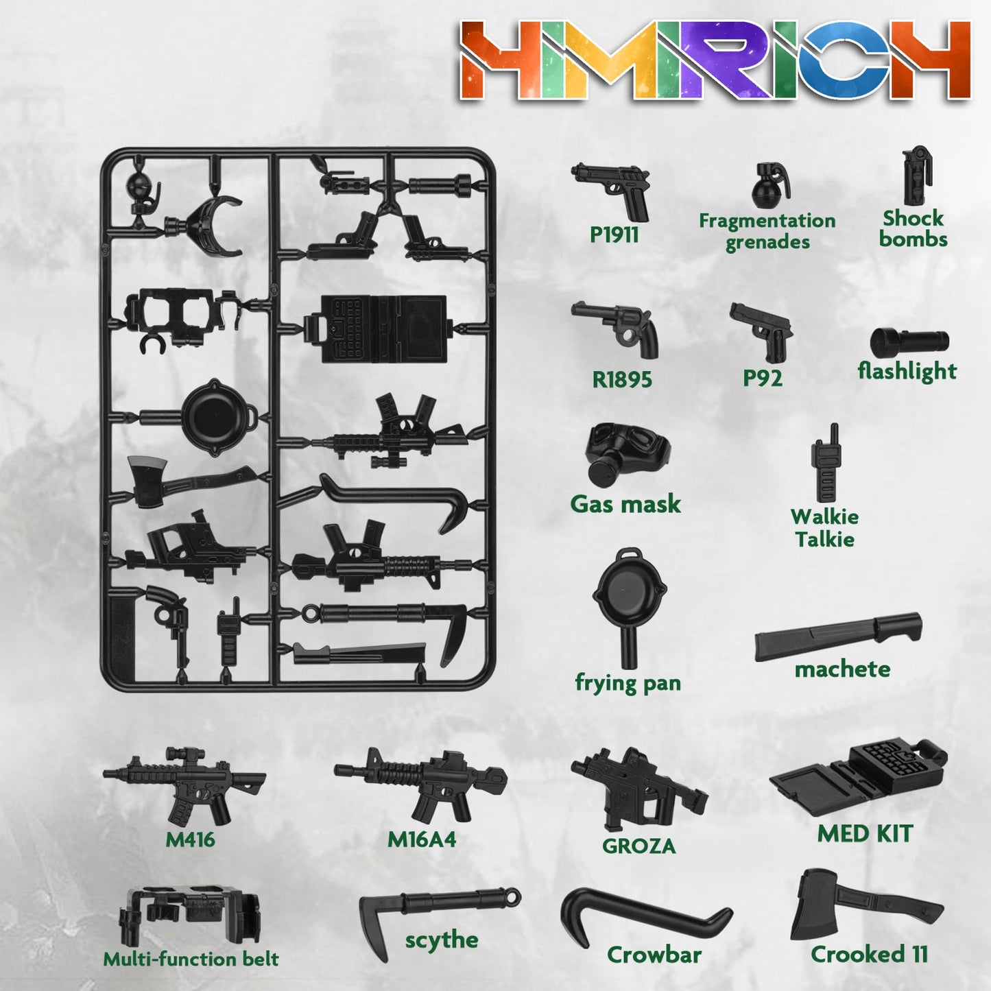 HIMIRICH 38 Pcs WW2 Weapons Pack – Soldier Style Gun Sets for Building Blocks (Ages 6-15)