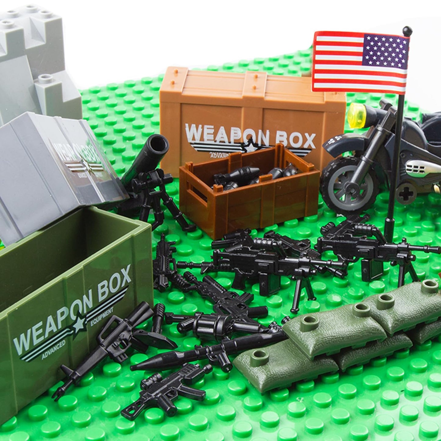HIMIRICH Military Weapons Pack – US Army Accessories for Kids, Compatible with Major Building Blocks
