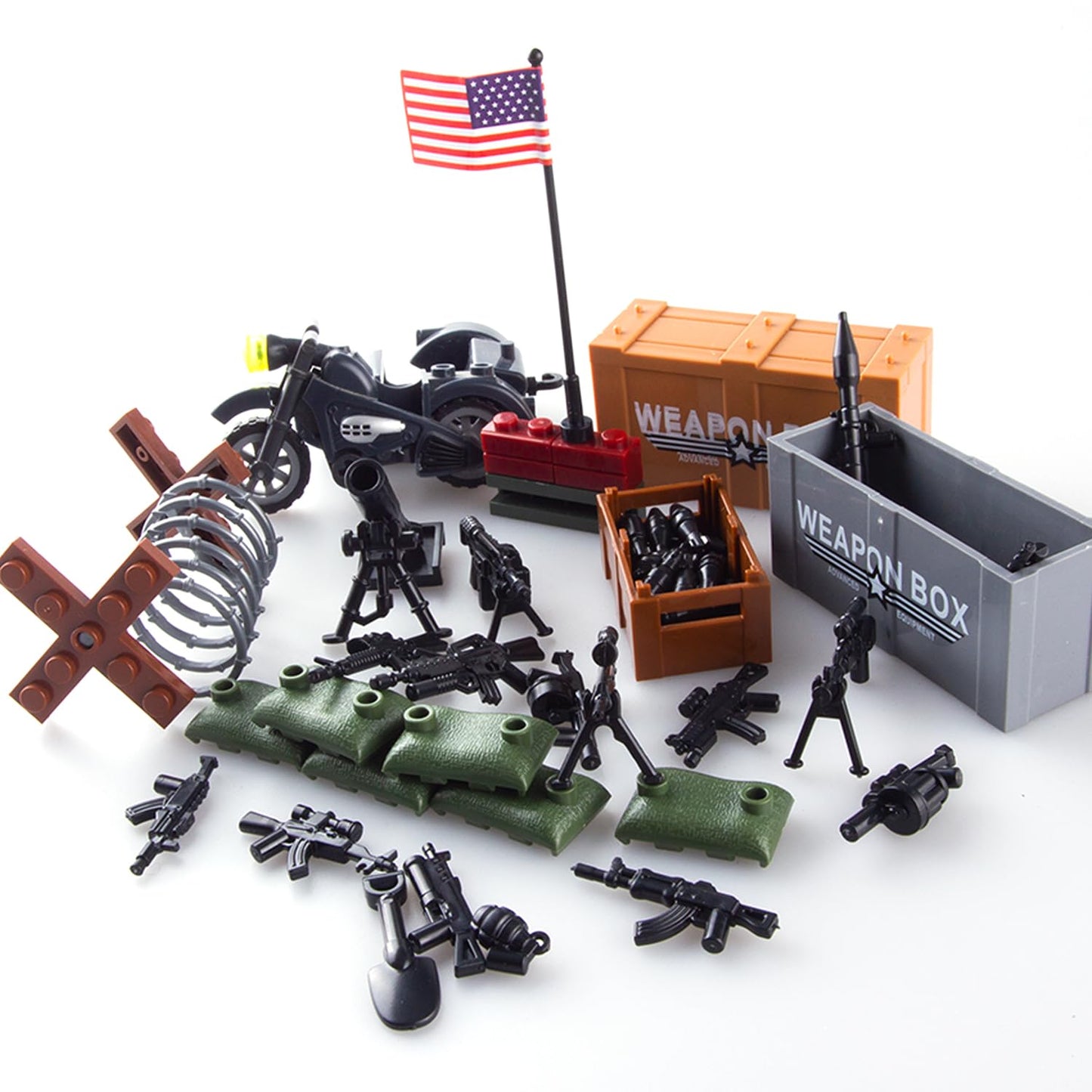 HIMIRICH Military Weapons Pack – US Army Accessories for Kids, Compatible with Major Building Blocks