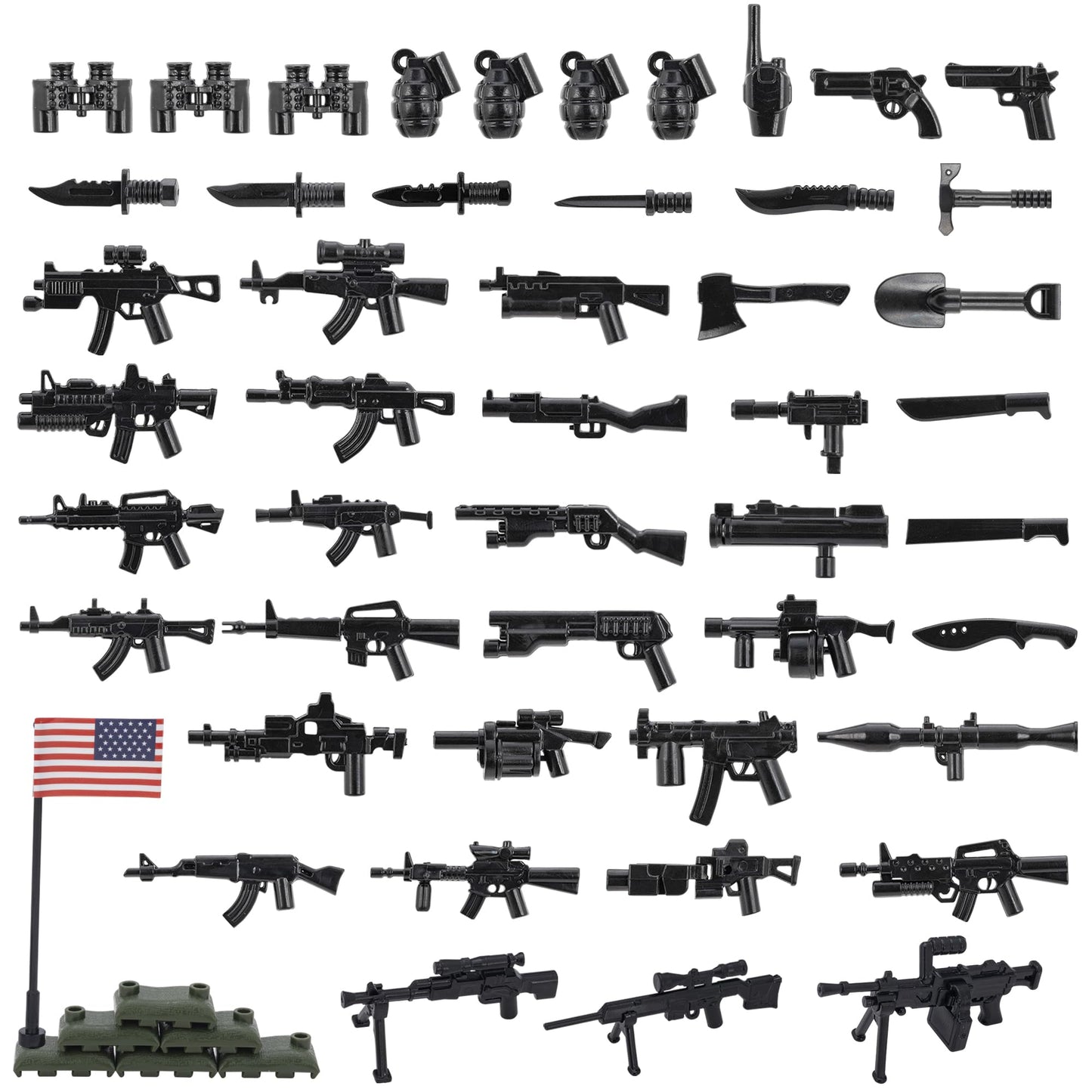 HIMIRICH Military Weapons Pack – US Army Accessories for Kids, Compatible with Major Building Blocks