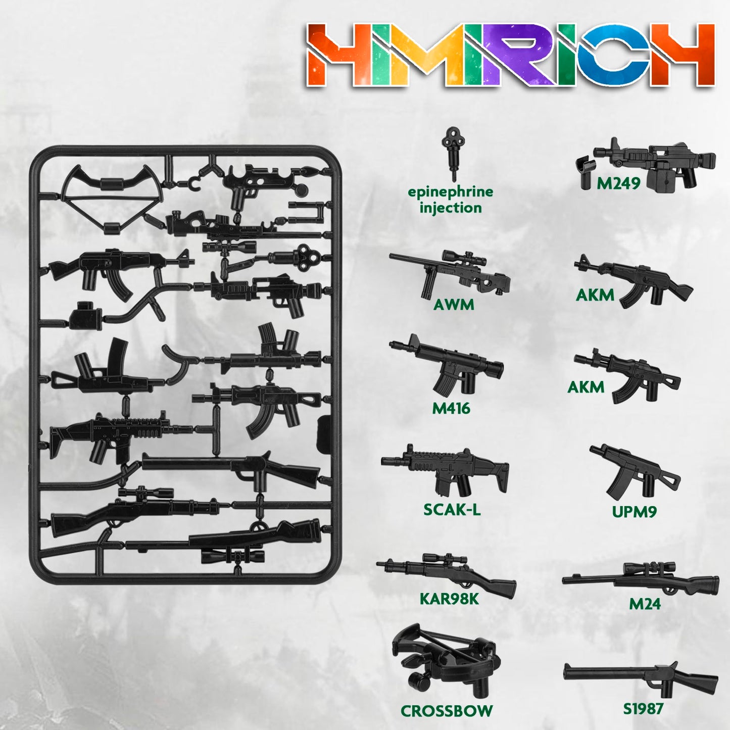 HIMIRICH 38 Pcs WW2 Weapons Pack – Soldier Style Gun Sets for Building Blocks (Ages 6-15)