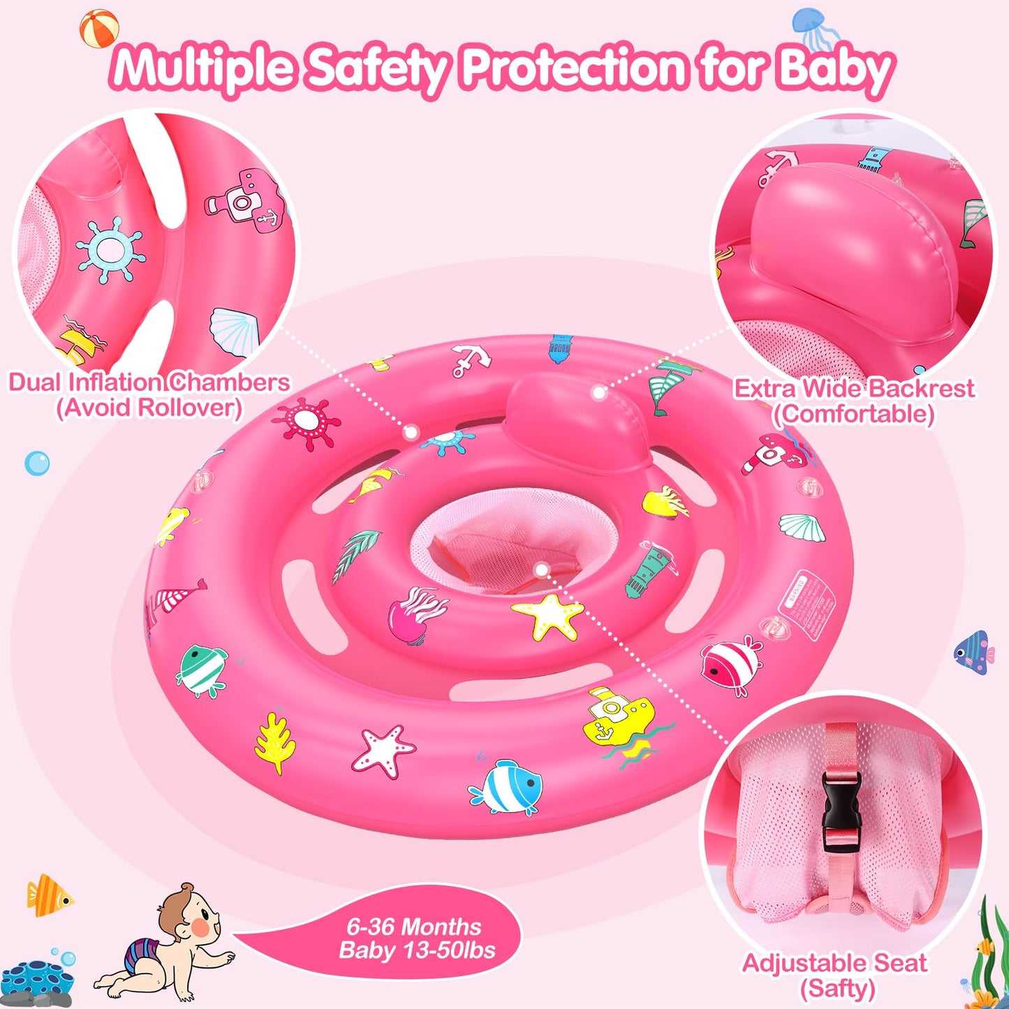 Hinzer Baby Pool Float with Canopy — UPF50+ Sun Protection, 6–36 Months