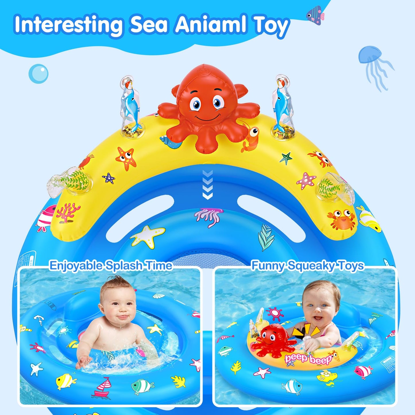 HINZER Baby Pool Float with Canopy – UPF50+ Sun Protection for 6-36 Months | Adjustable Safety Seat & Toy Console