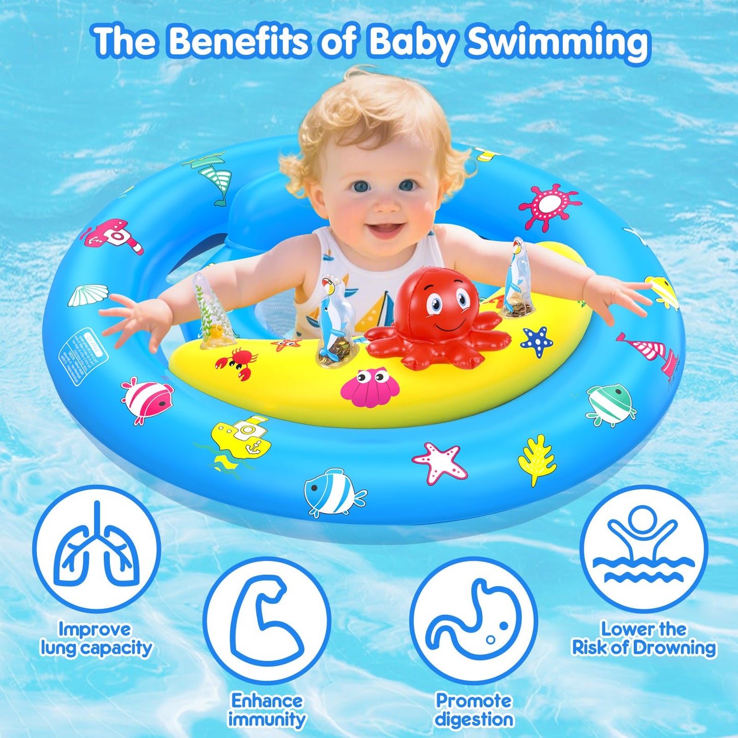 HINZER Baby Pool Float with Canopy – UPF50+ Sun Protection for 6-36 Months | Adjustable Safety Seat & Toy Console