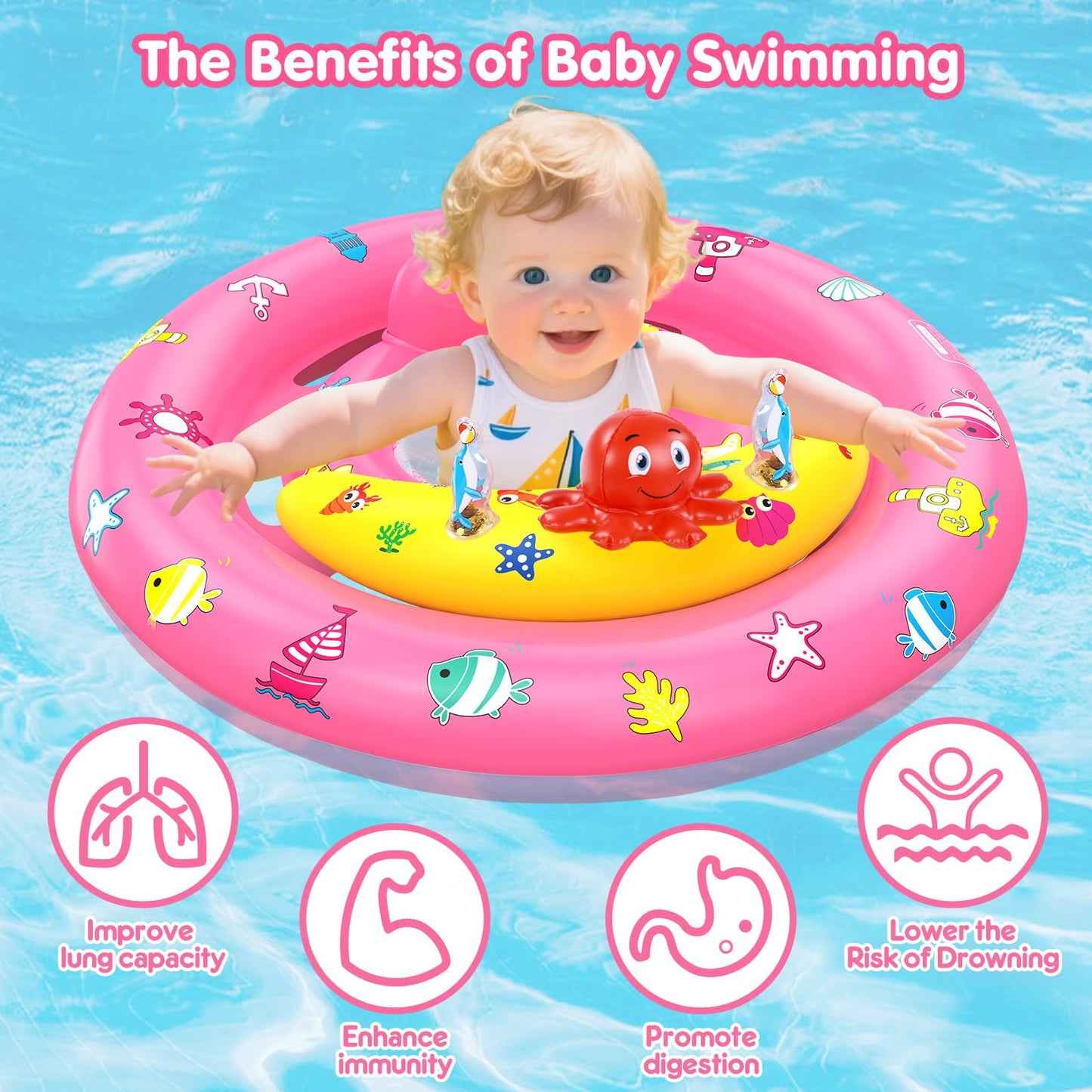 Hinzer Baby Pool Float with Canopy — UPF50+ Sun Protection, 6–36 Months
