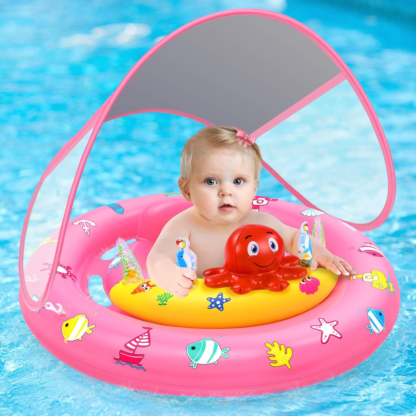 Hinzer Baby Pool Float with Canopy — UPF50+ Sun Protection, 6–36 Months